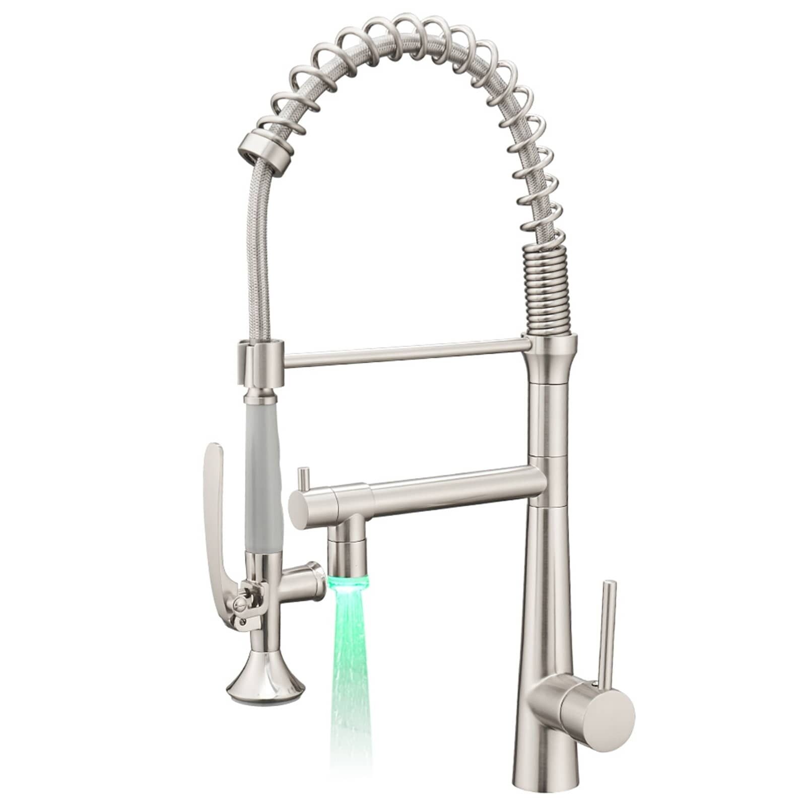 Brushed Nickel Commercial Kitchen Faucet with LED Pull-out Spray