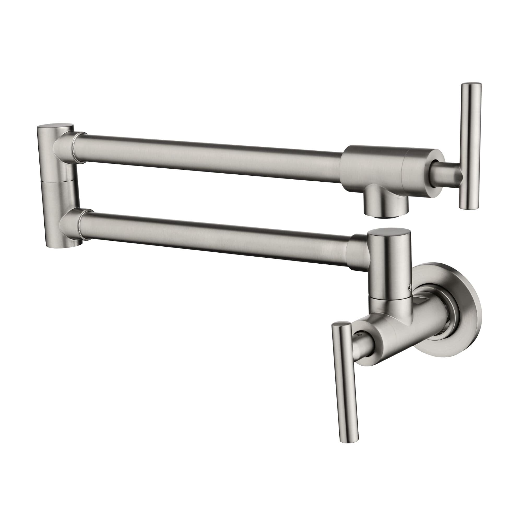 Brushed Nickel Double Joint Wall Mount Pot Filler Faucet