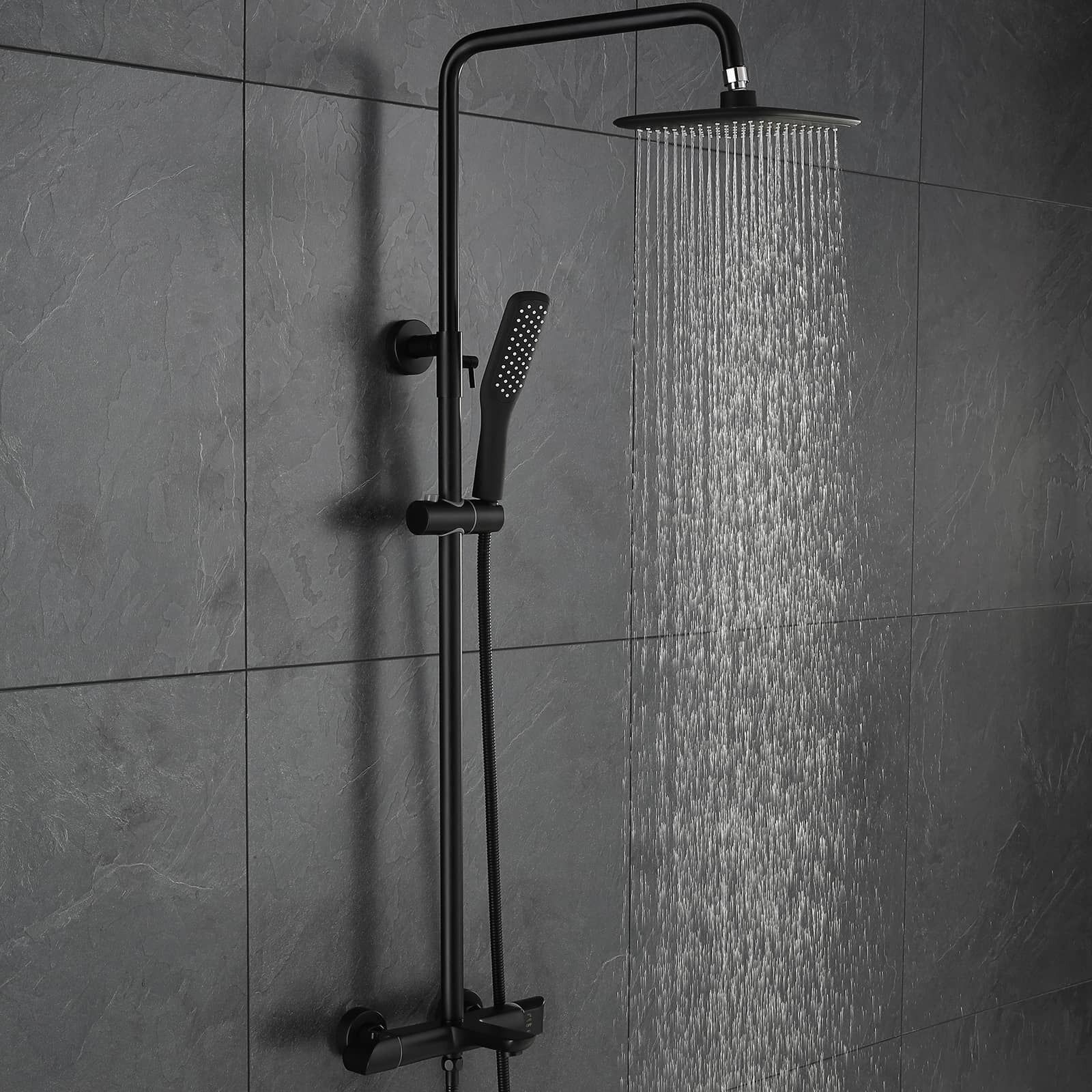 Matte Black Brass Rainfall Shower System with Handheld