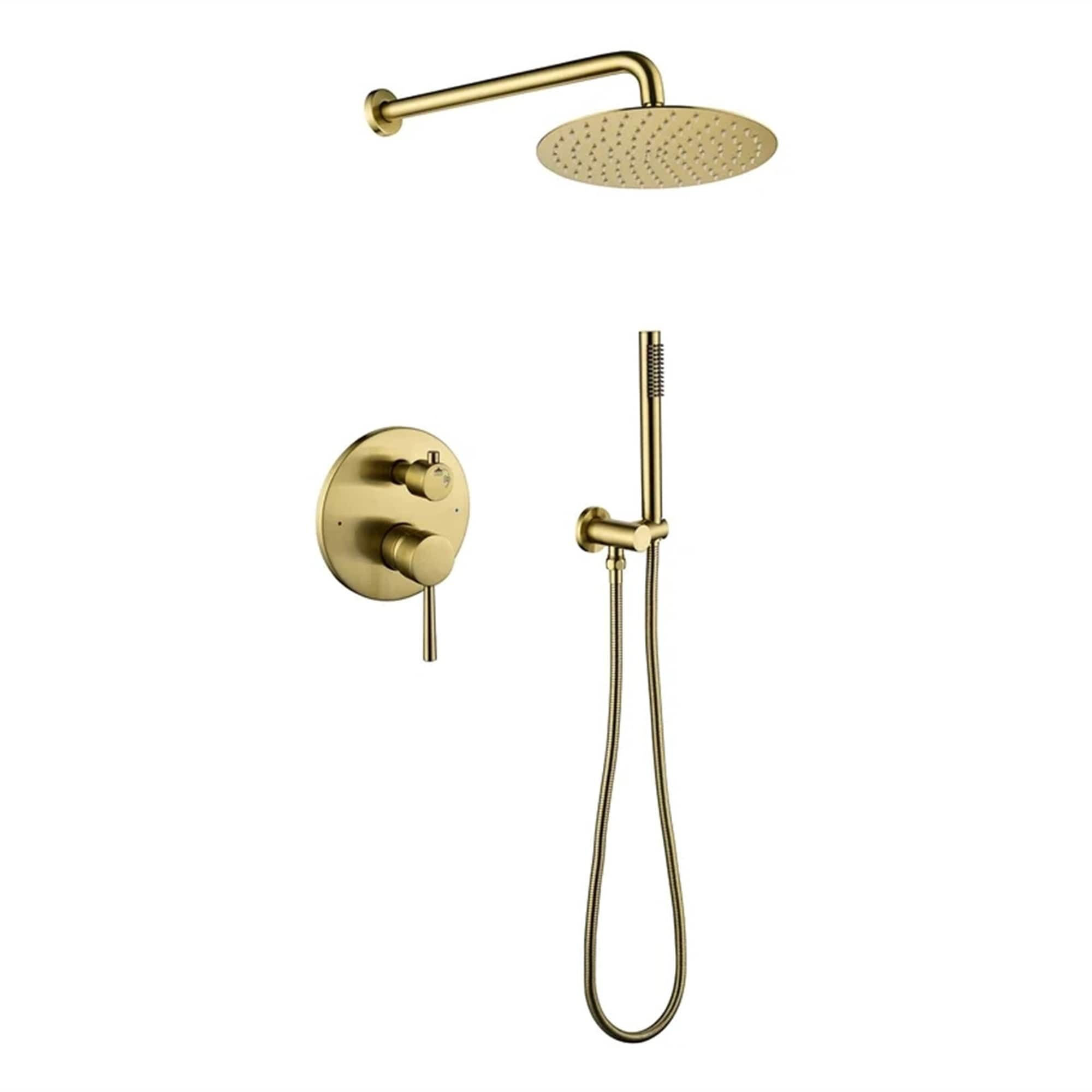 Brushed Gold Wall Mounted Shower System with Handheld and Rain Head