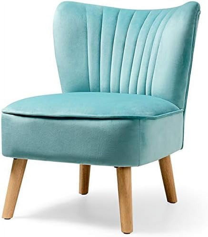 Turquoise Velvet Armless Slipper Chair with Wood Legs