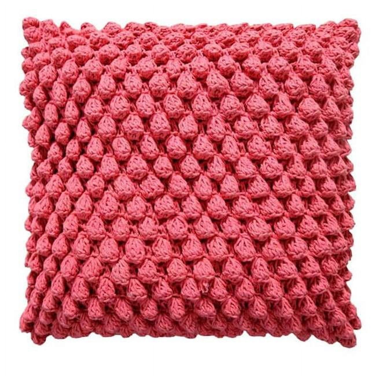 Coral Hand-Crocheted Cotton Square Throw Pillow, 18-inch