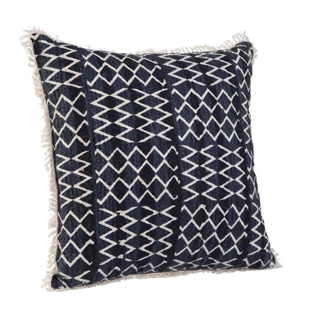 Navy and White Geometric Cotton Square Throw Pillow