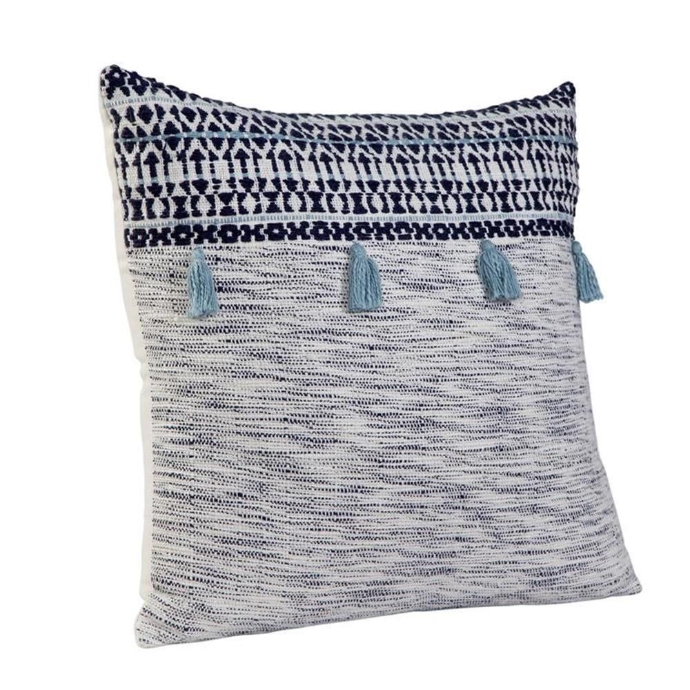 Blake Orion Navy and White Cotton Throw Pillow with Tassels