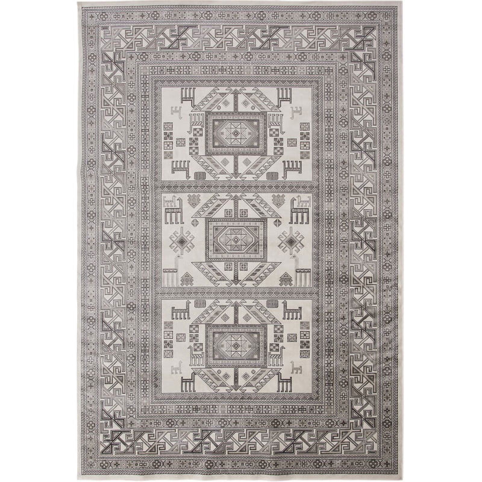 Ivory and Grey Rectangular Wool and Silk Area Rug 3'2" x 4'6"