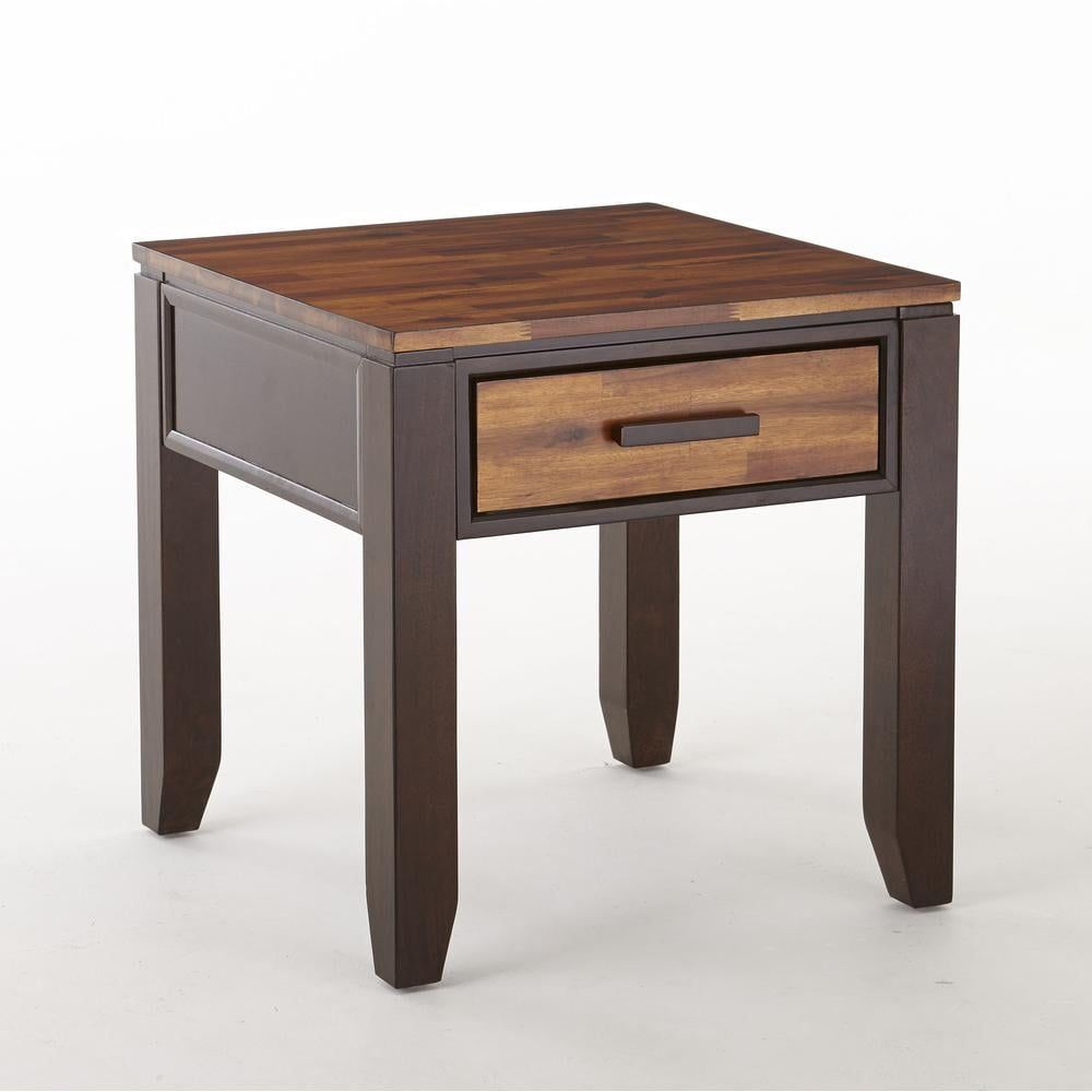 Transitional Brown Square Wood End Table with Storage