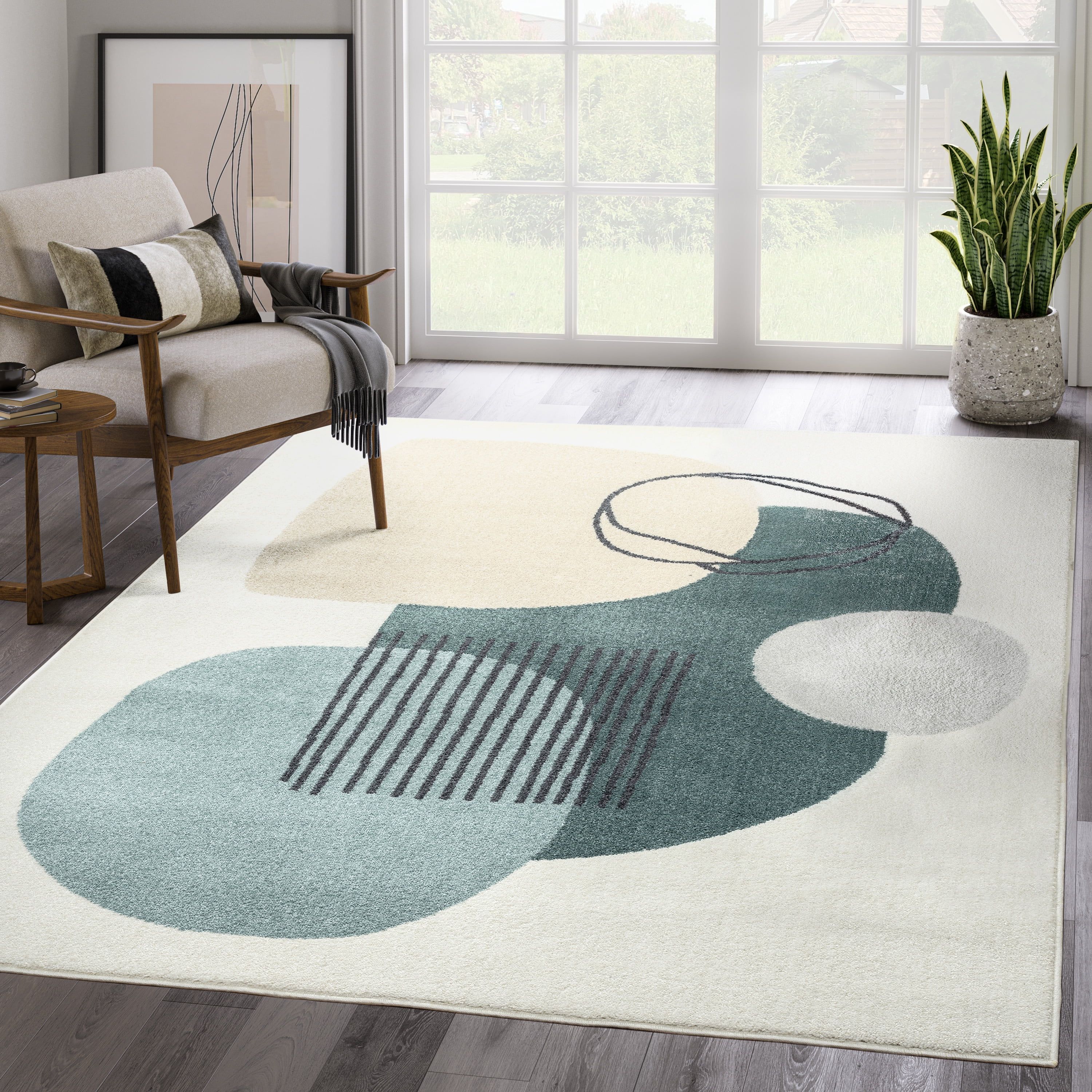 Abani 4' x 6' Cream and Green Mid Century Modern Area Rug