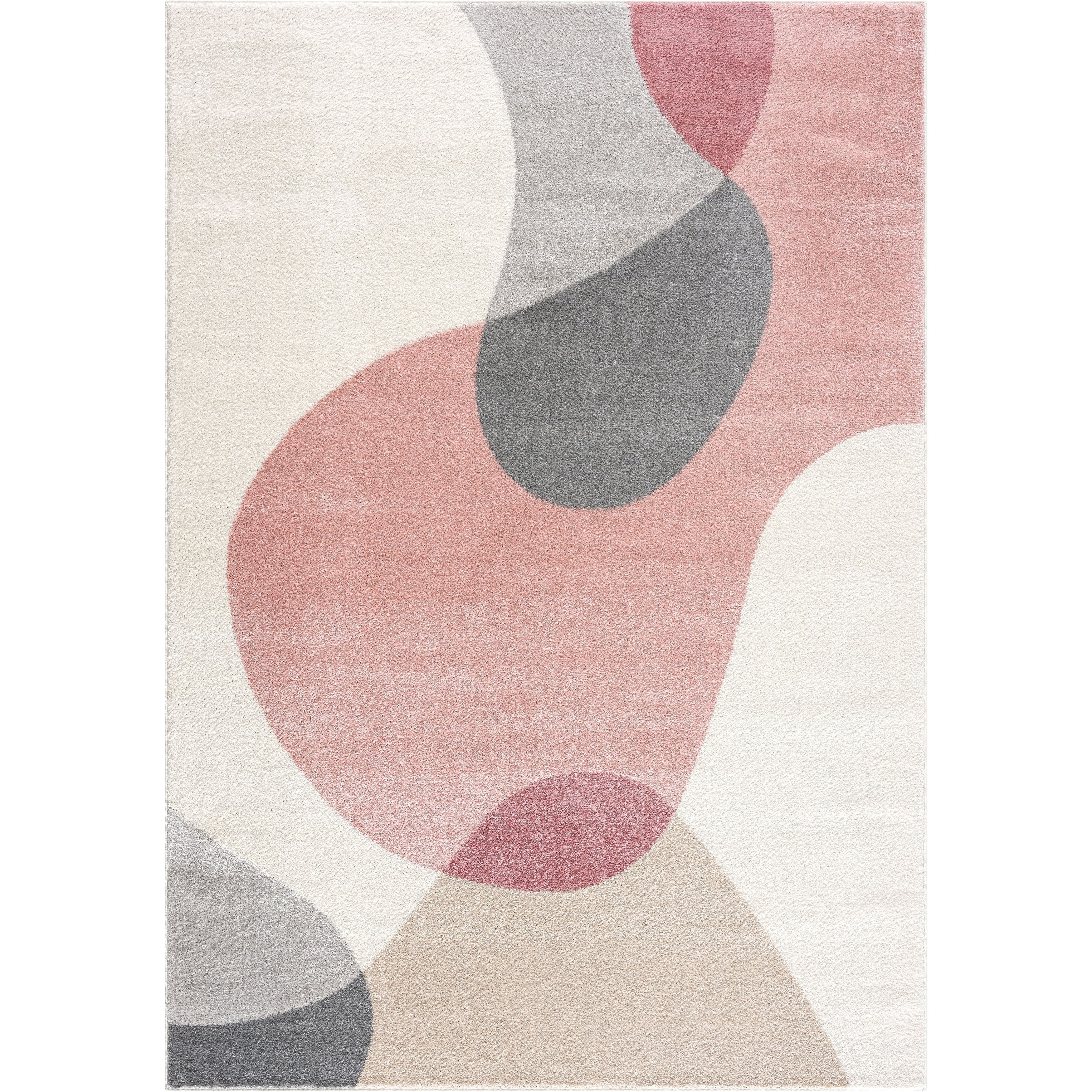 Abani Cream and Pink Geometric Synthetic Area Rug 122" x 93"