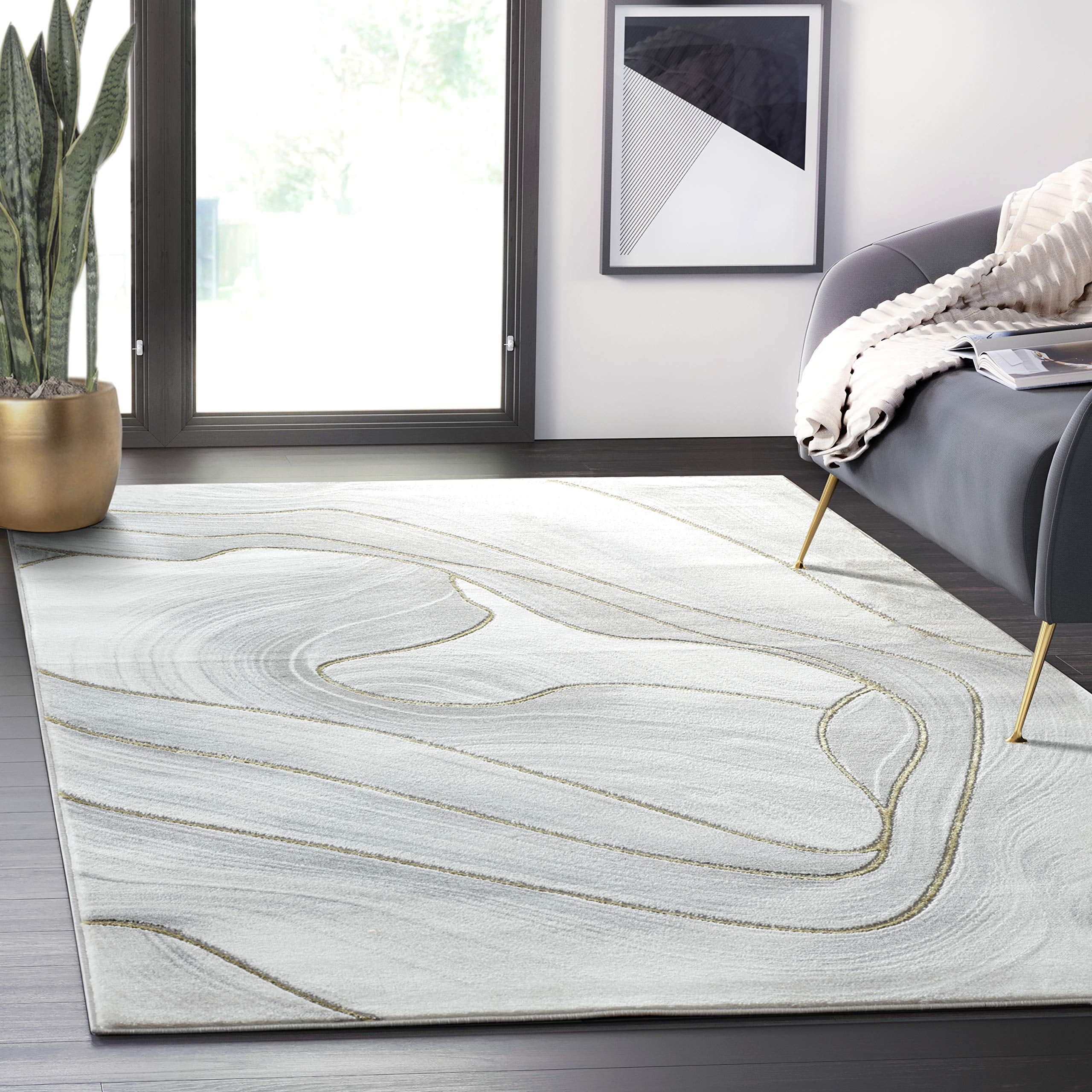 Abstract Swirl 6' x 9' Gray Synthetic Easy-Care Area Rug