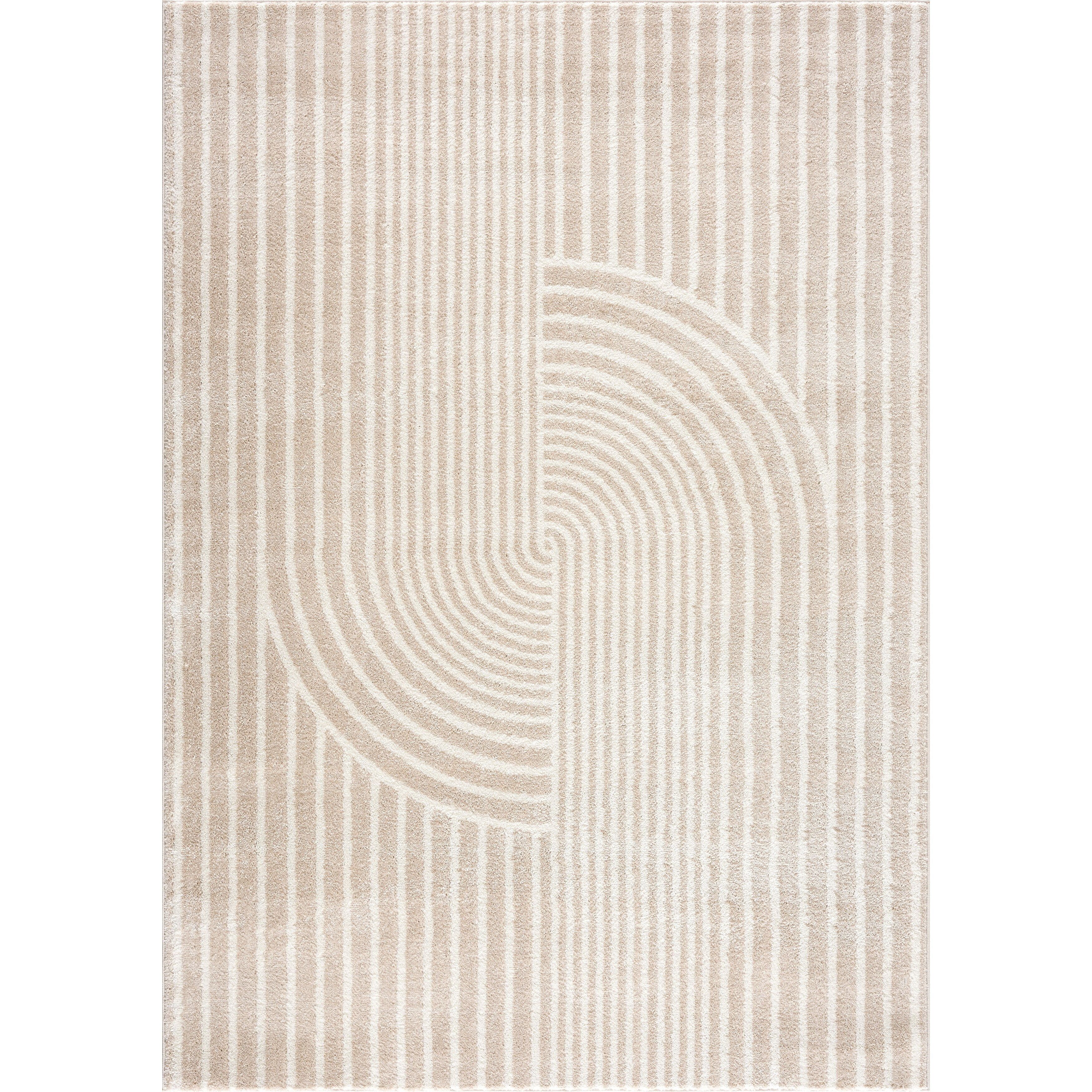 Mid-Century Modern Elegance Ivory Synthetic 4' x 6' Area Rug