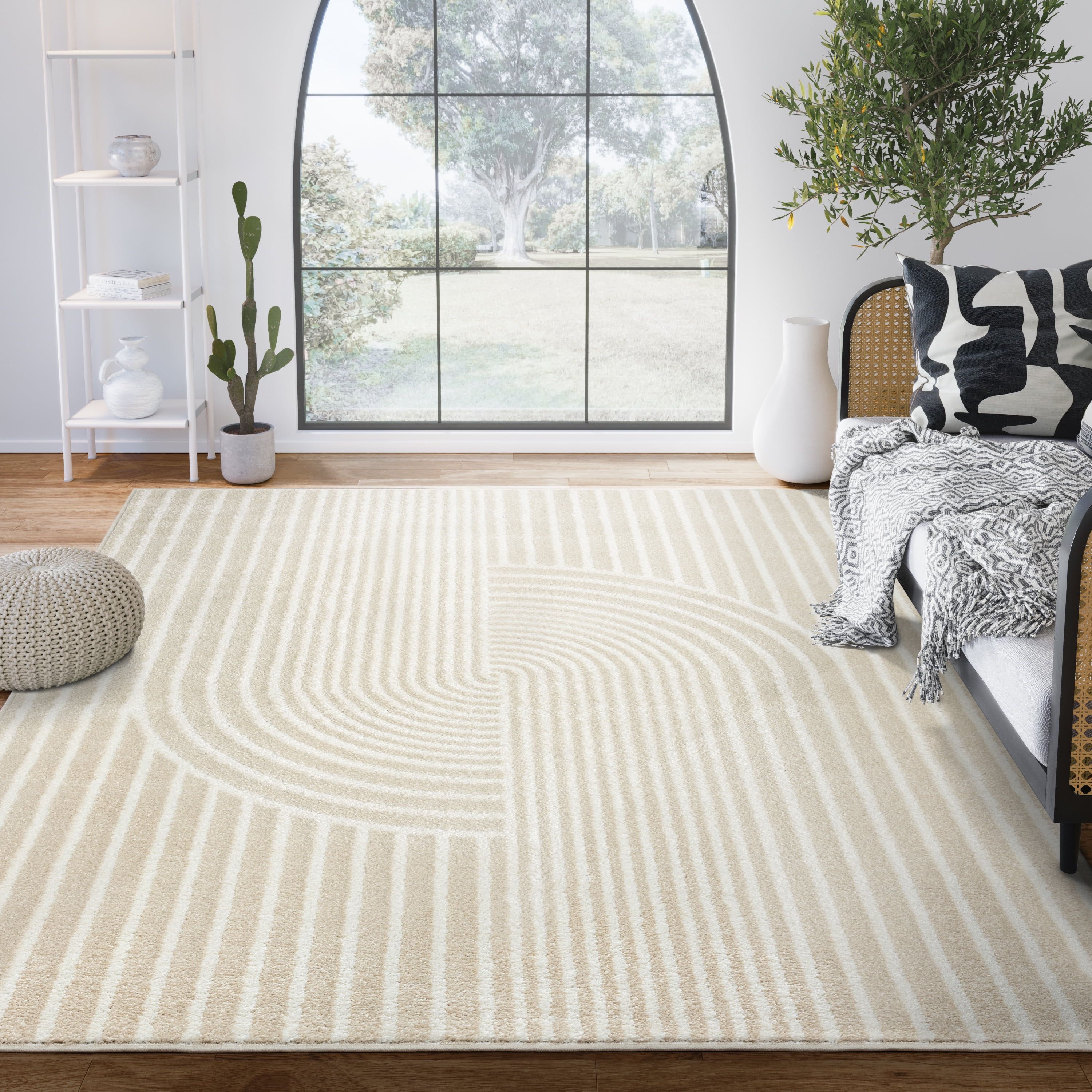 Ivory Abstract Knot 8' x 10' Synthetic Easy-Care Area Rug