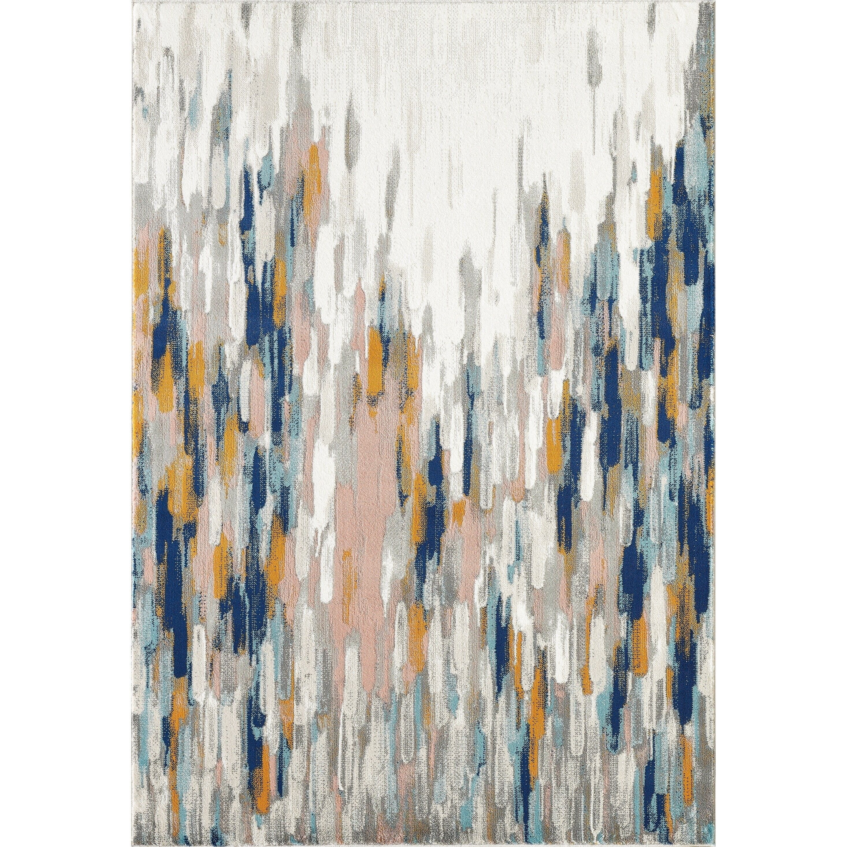 Mid-Century Modern Abstract Blue and Orange Synthetic Area Rug