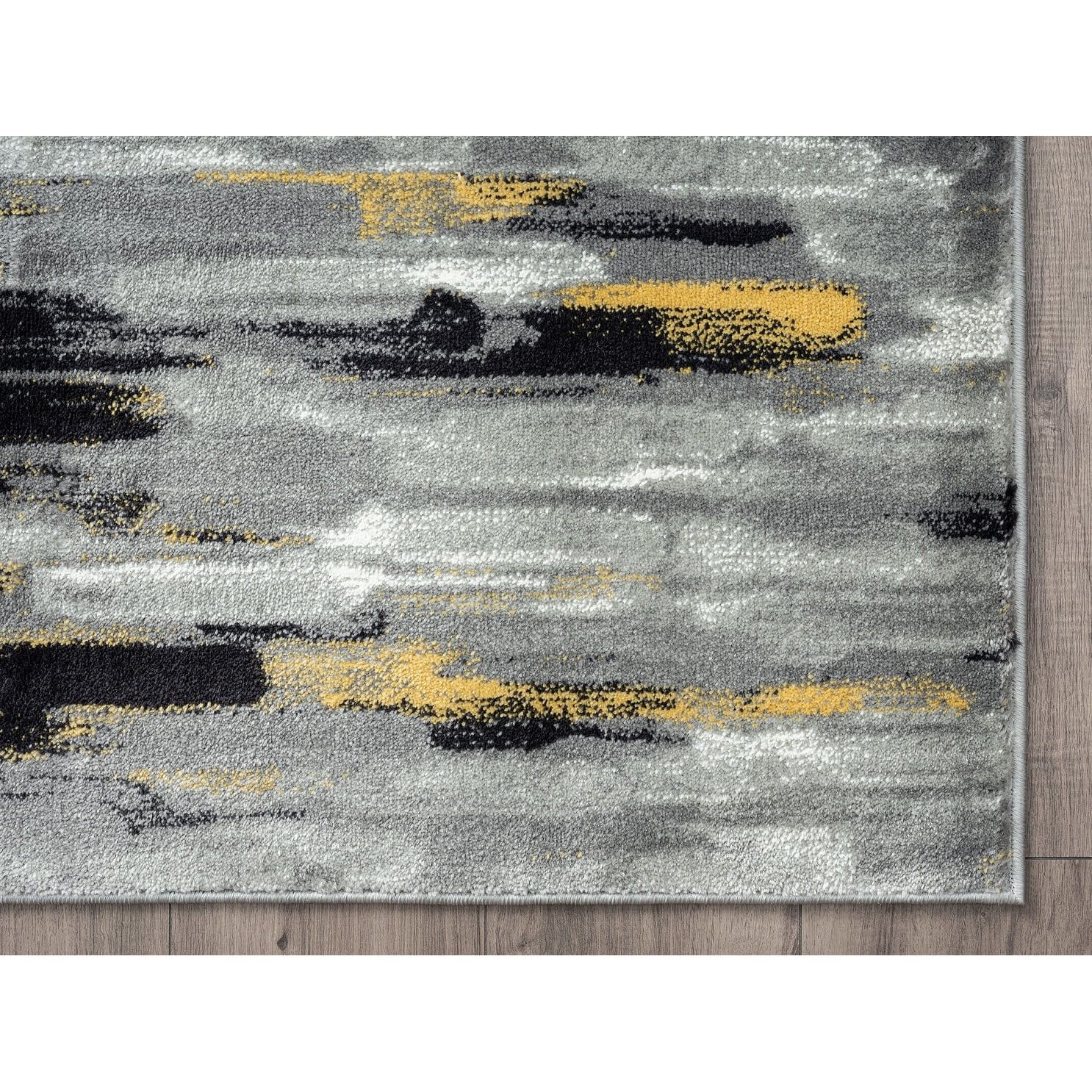 Gray and Yellow Abstract 8' x 10' Synthetic Area Rug