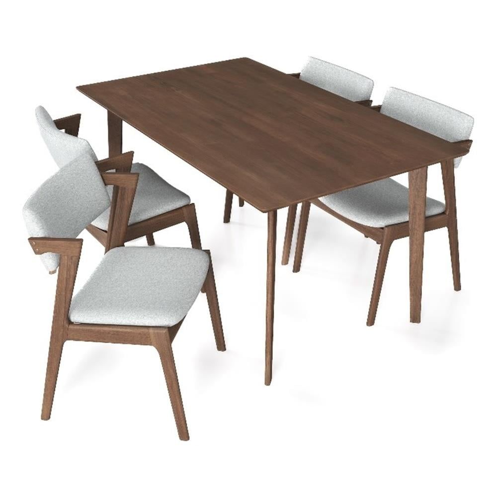 Walnut Brown Mid-Century Modern Solid Wood Dining Set