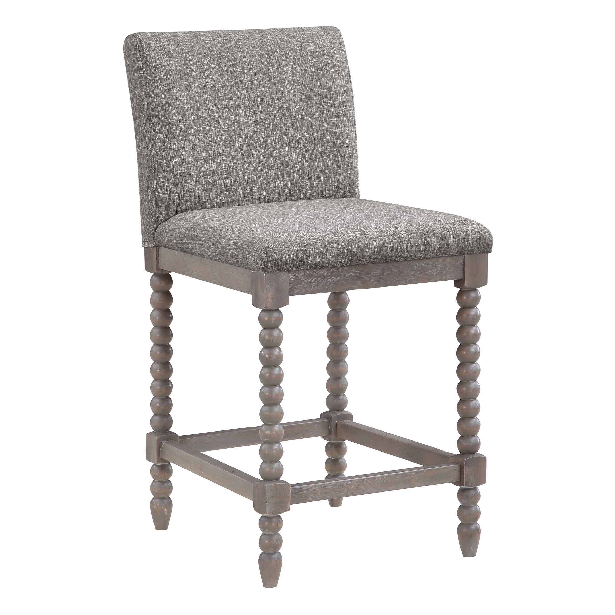 Dove Gray Farmhouse 26" Solid Wood Spindle Counter Stool with Leather Seat