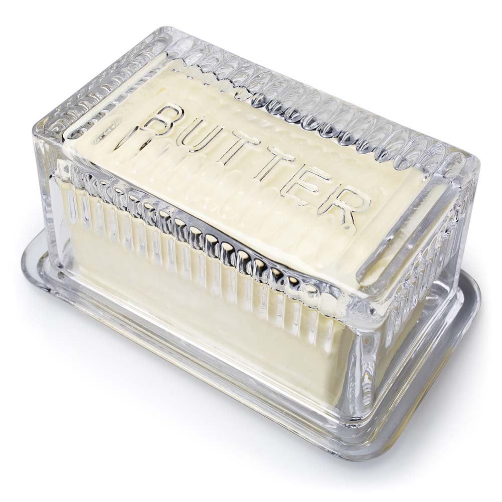 Large Clear Glass Vintage-Style Covered Butter Dish