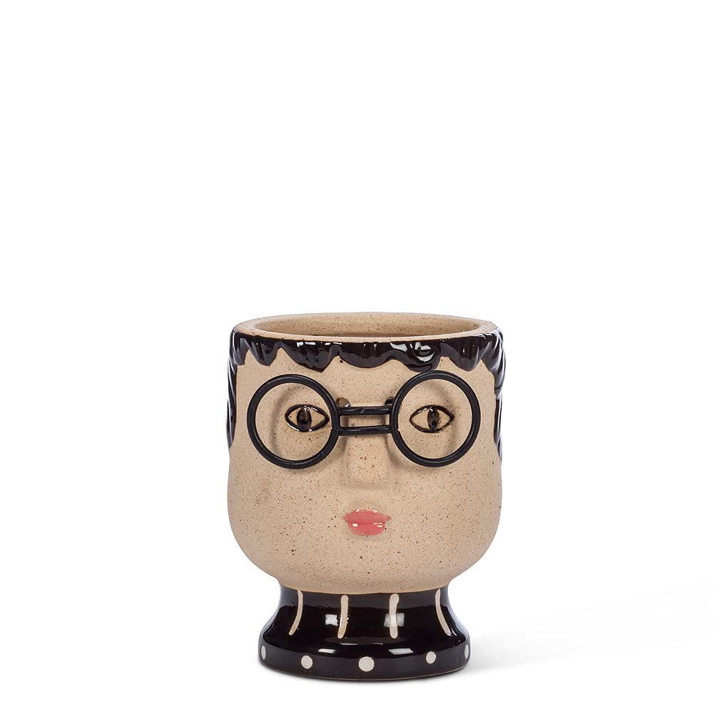 Beige Stoneware Planter with Black Glasses and Turtleneck