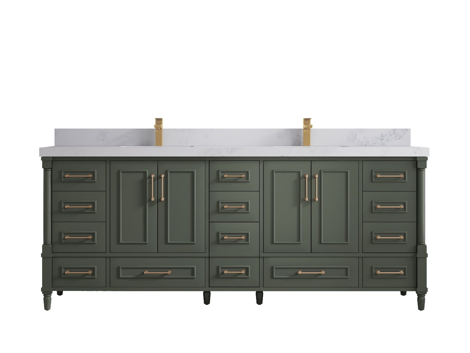 Aberdeen 84" Pewter Green Double Sink Vanity with Calacatta Nuvo Countertop