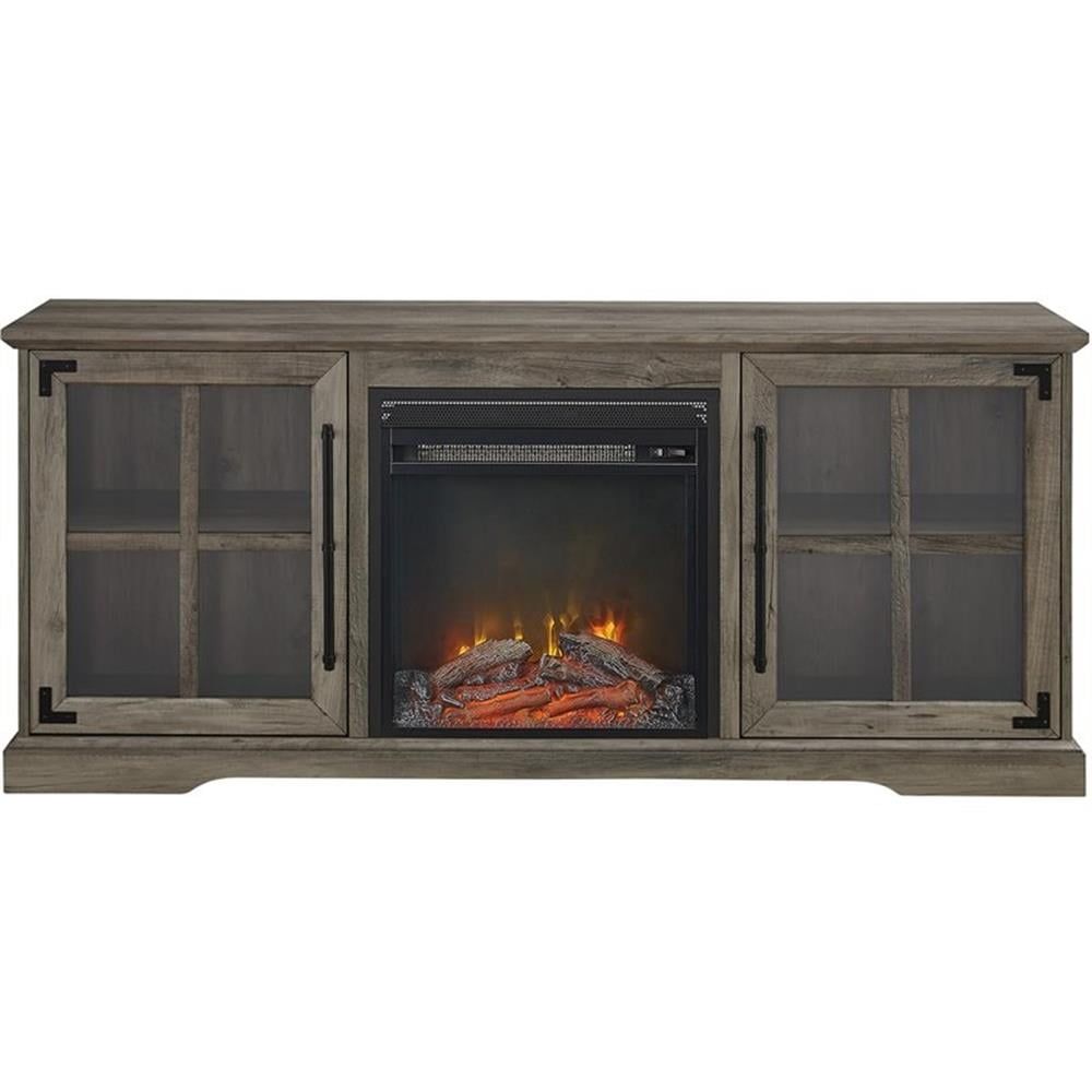 Gray Wash 60" Electric Fireplace TV Console with Cabinets