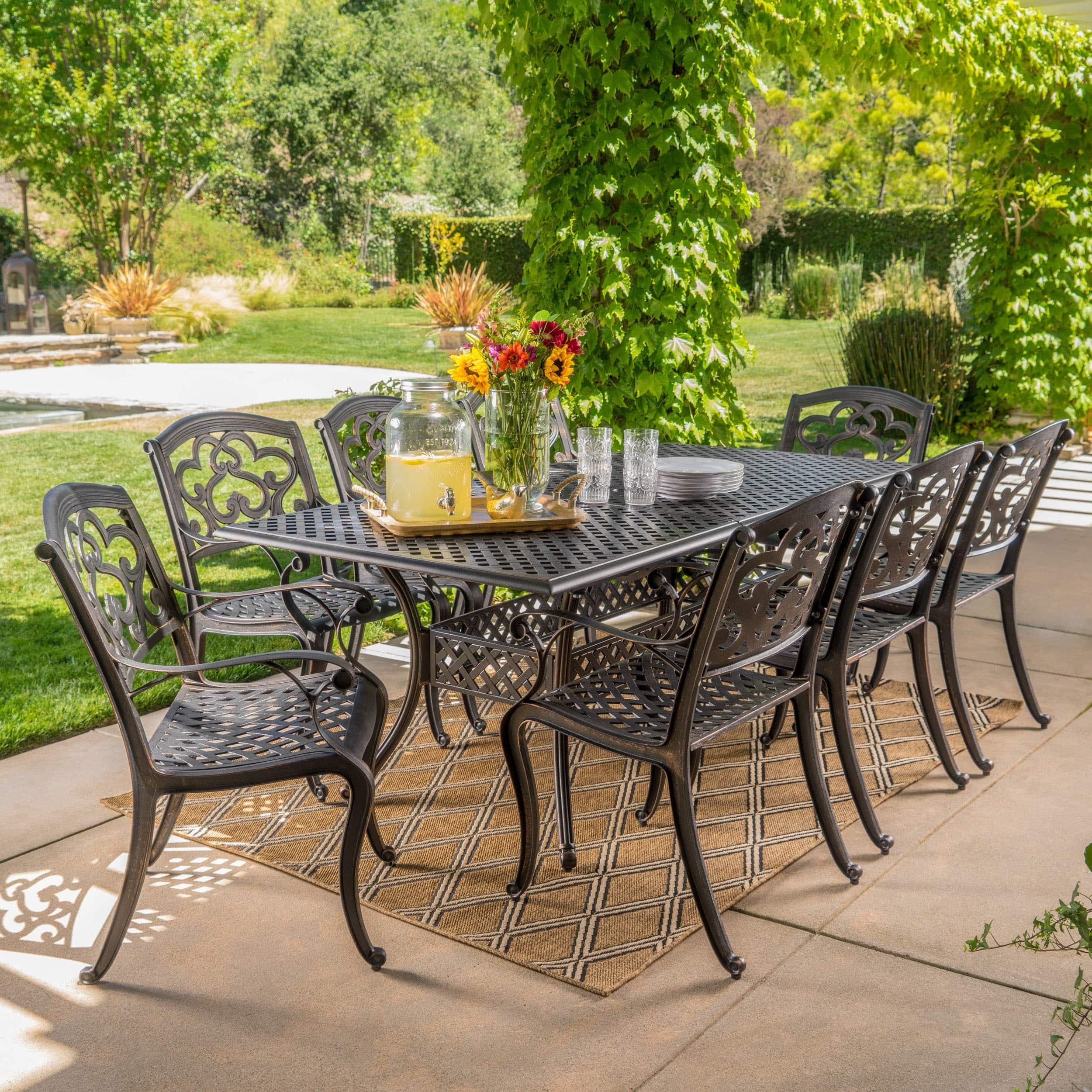 Abigal 9-Piece Shiny Copper Cast Aluminum Outdoor Dining Set