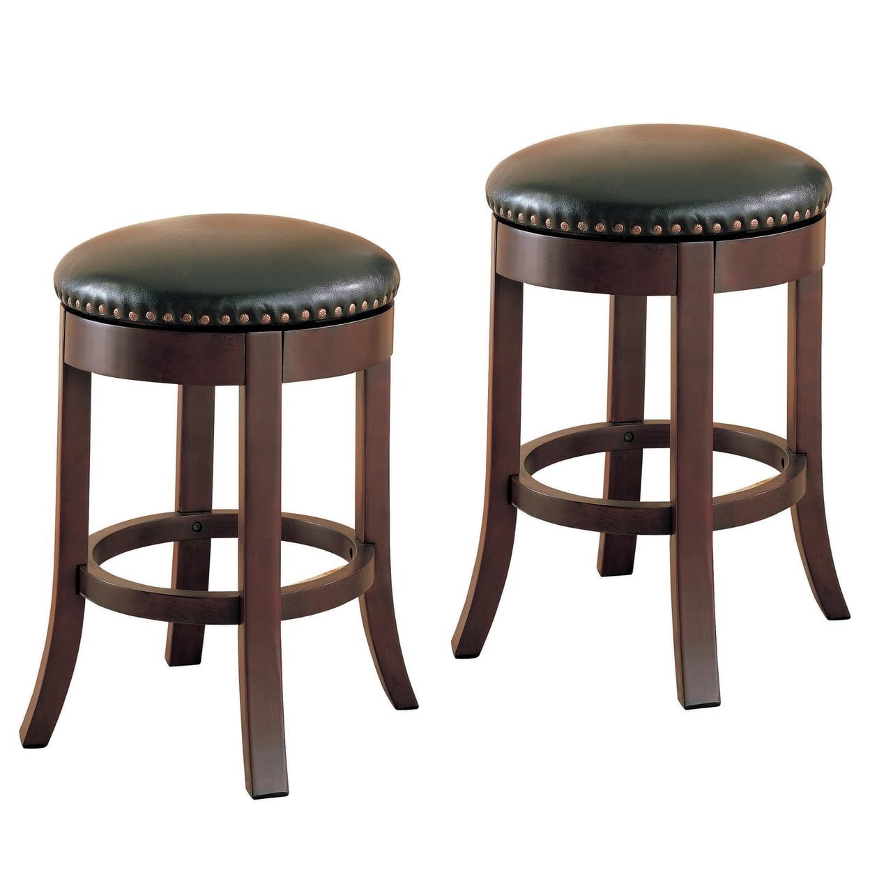 24" Brown Faux Leather Swivel Counter Stools with Wood Legs