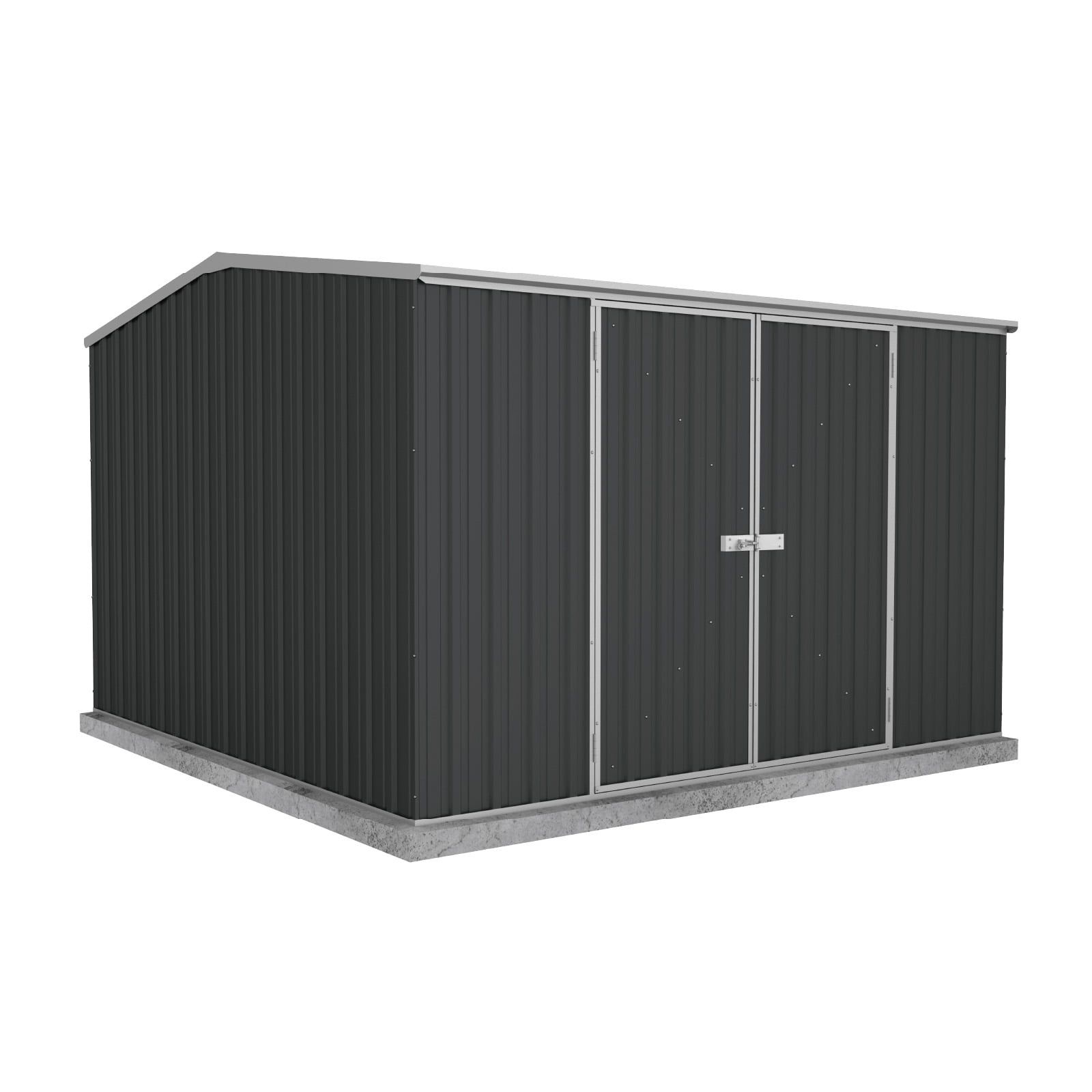 Absco 10' x 10' Gray Galvanized Steel Double Door Storage Shed