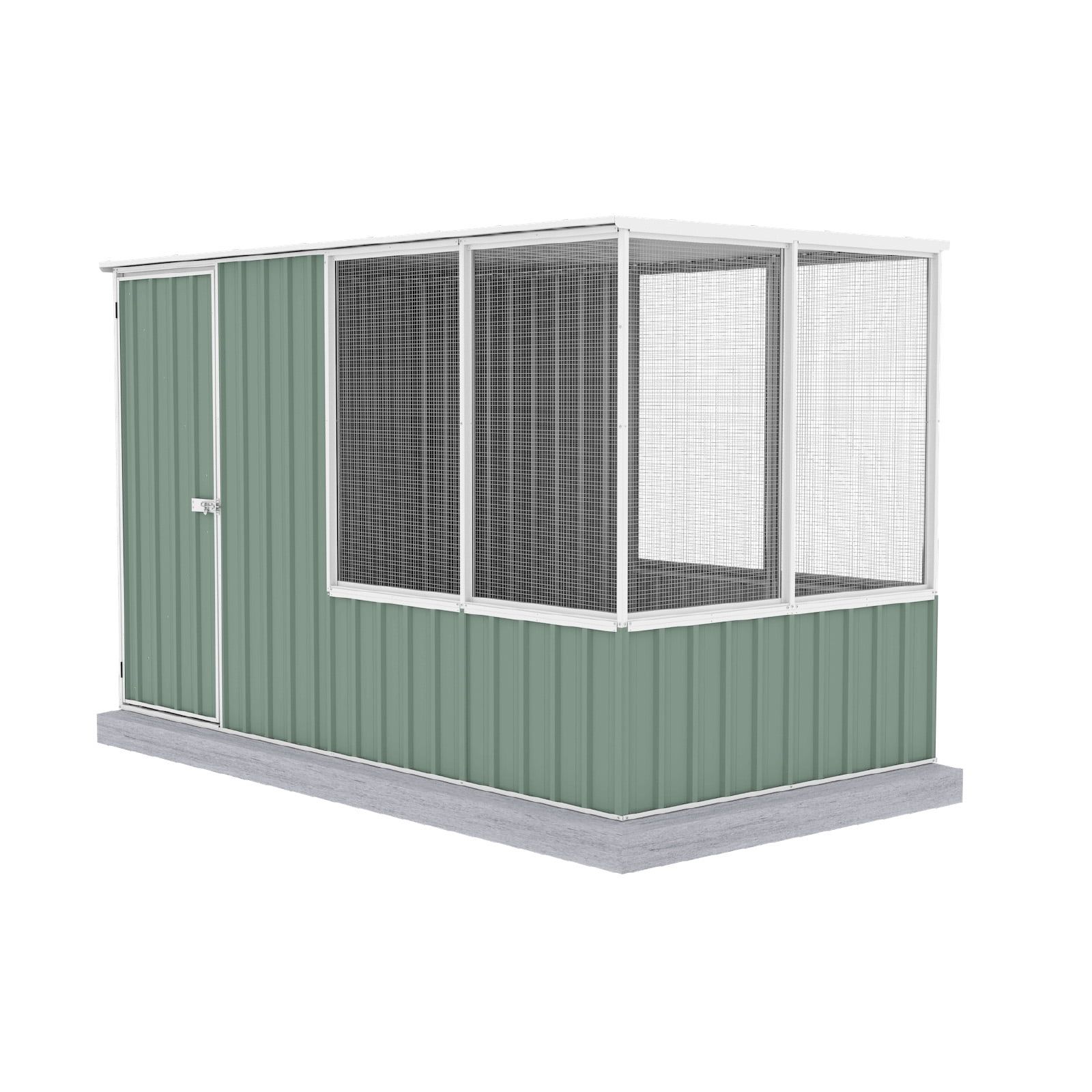 Absco Pale Eucalypt Green Large Metal Chicken Coop with Mesh Panels