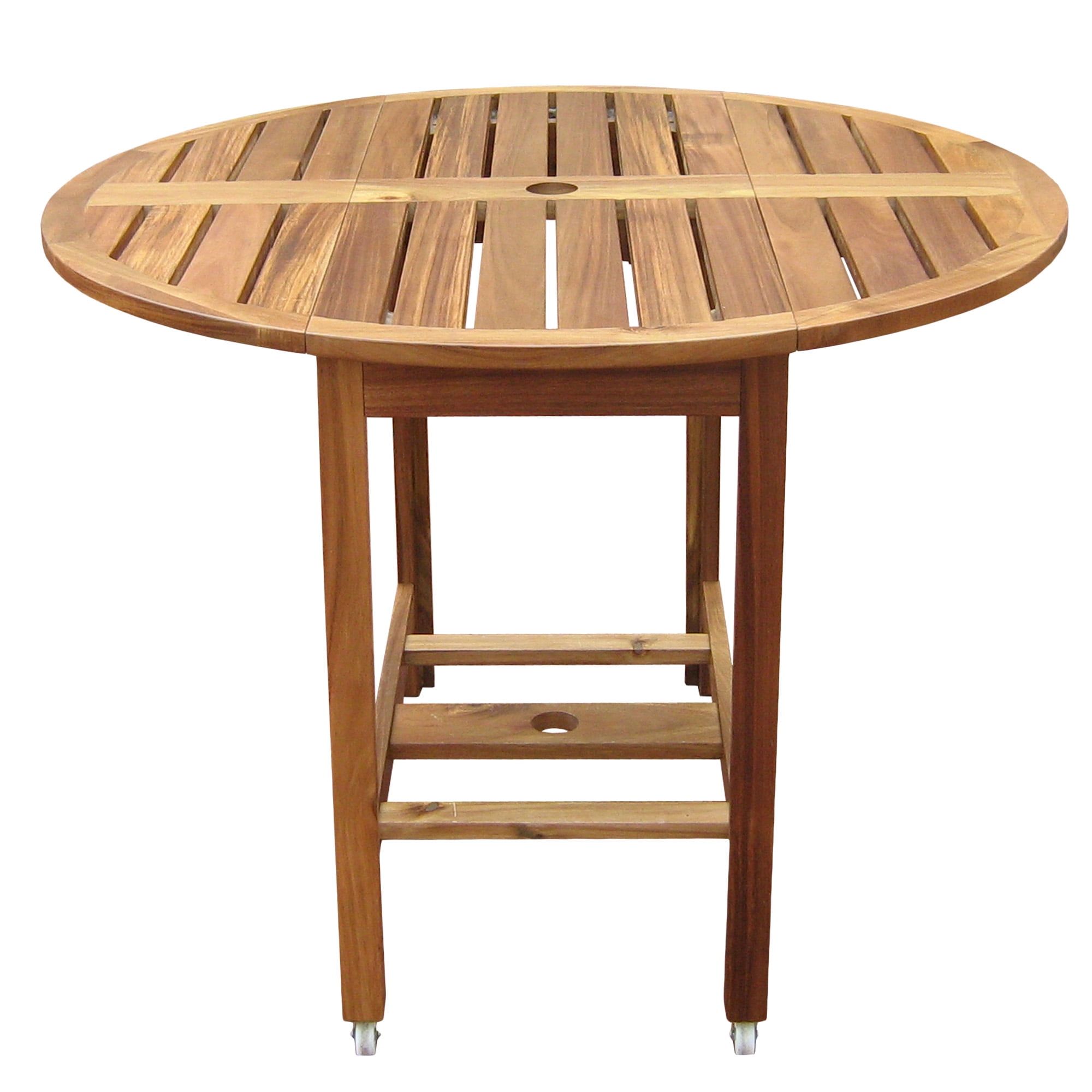 Acacia Hardwood Folding Round Dining Table with Wheels