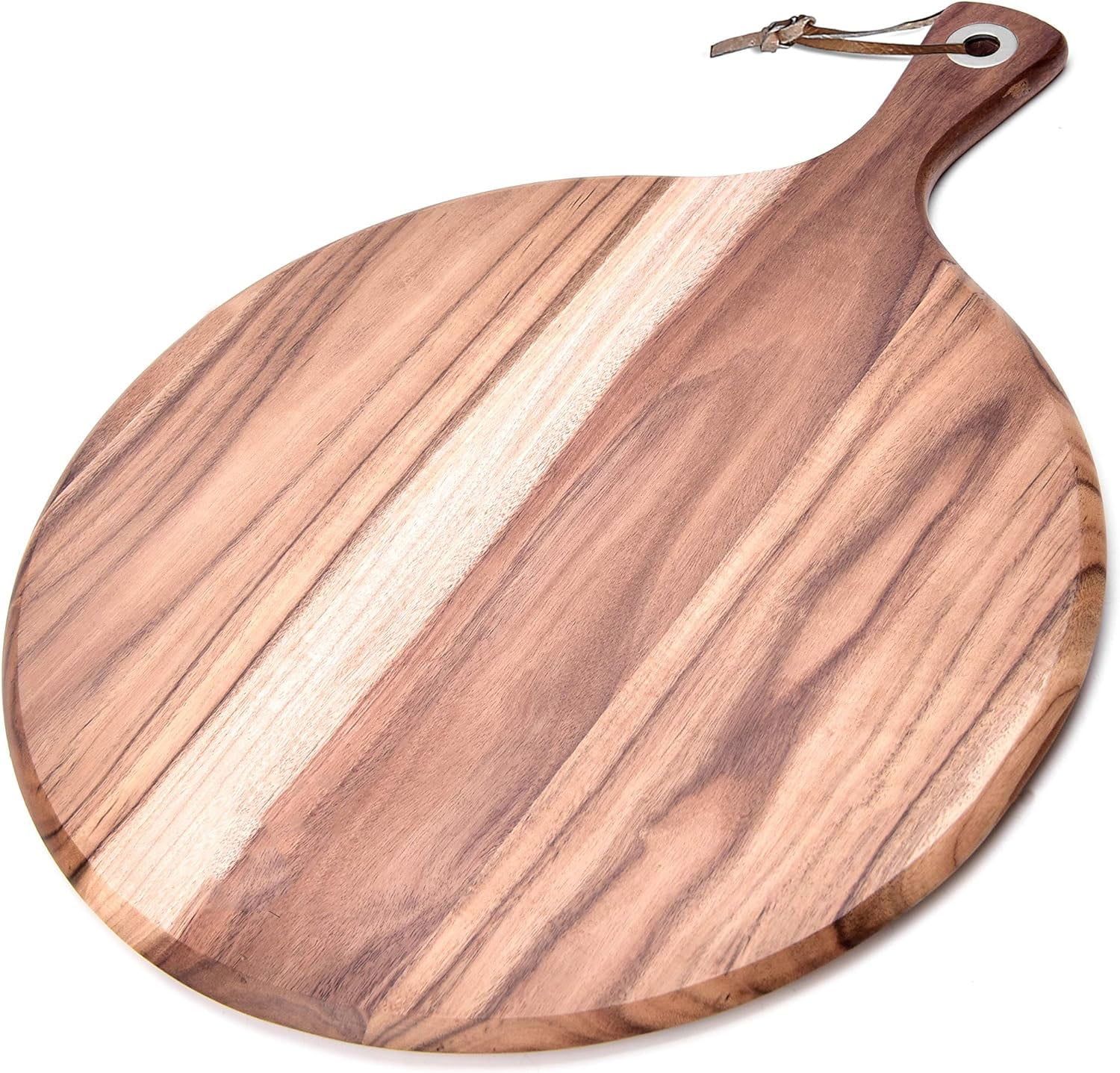 Acacia Wood Round Paddle Cutting and Serving Board with Handle