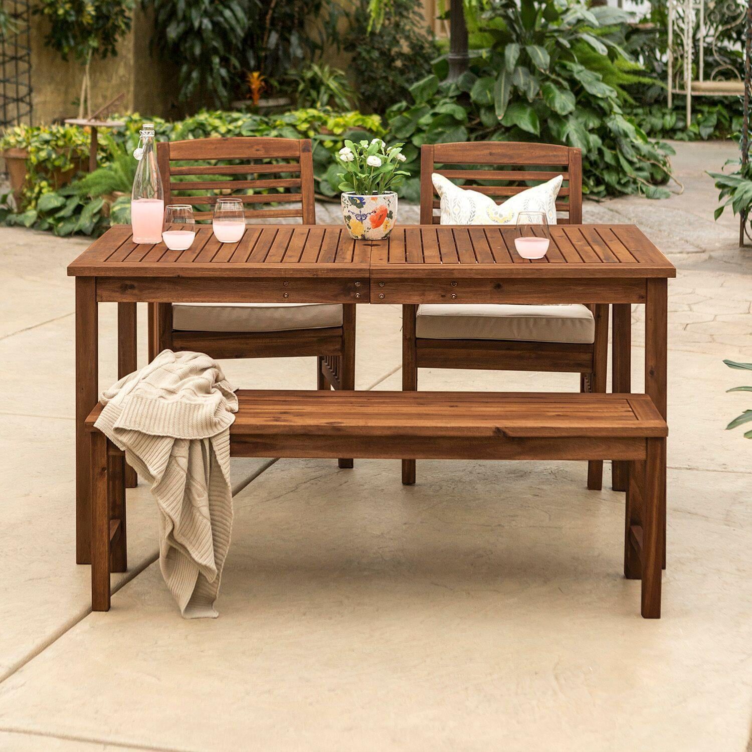 Dark Brown Acacia Wood 4-Piece Patio Dining Set