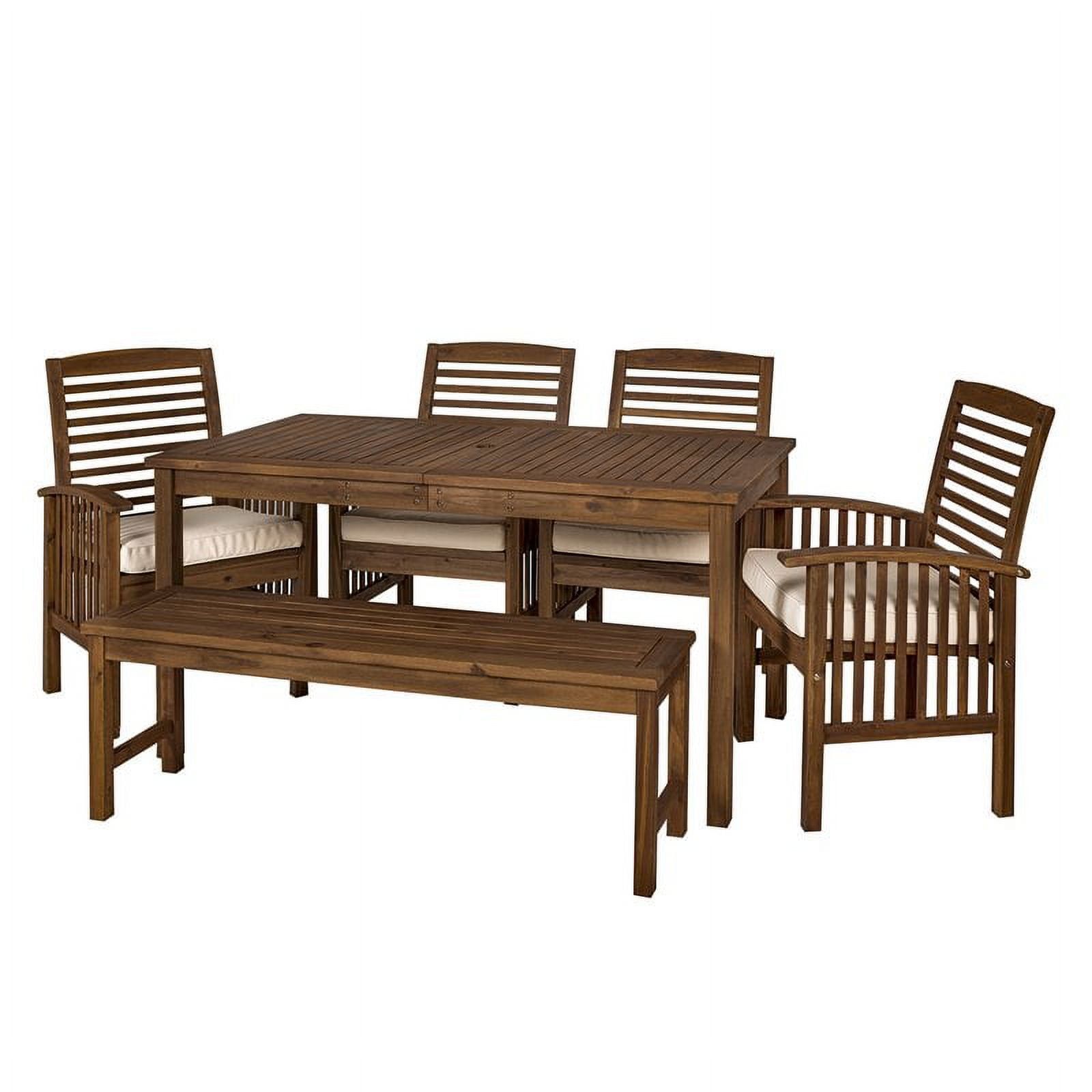 Acacia Wood 6-Piece Dark Brown Patio Dining Set with Cushions