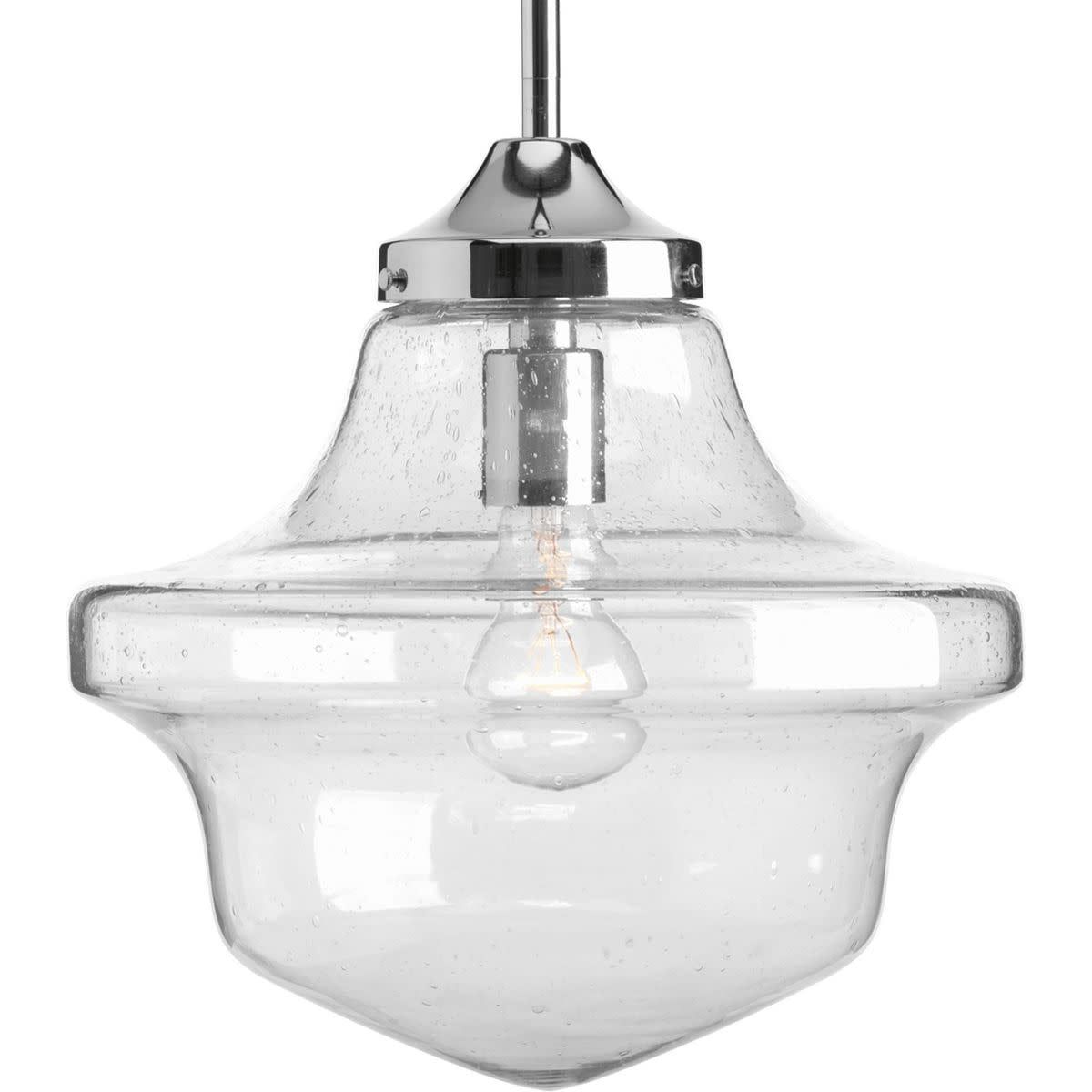 Polished Chrome Seeded Glass Farmhouse Pendant Light