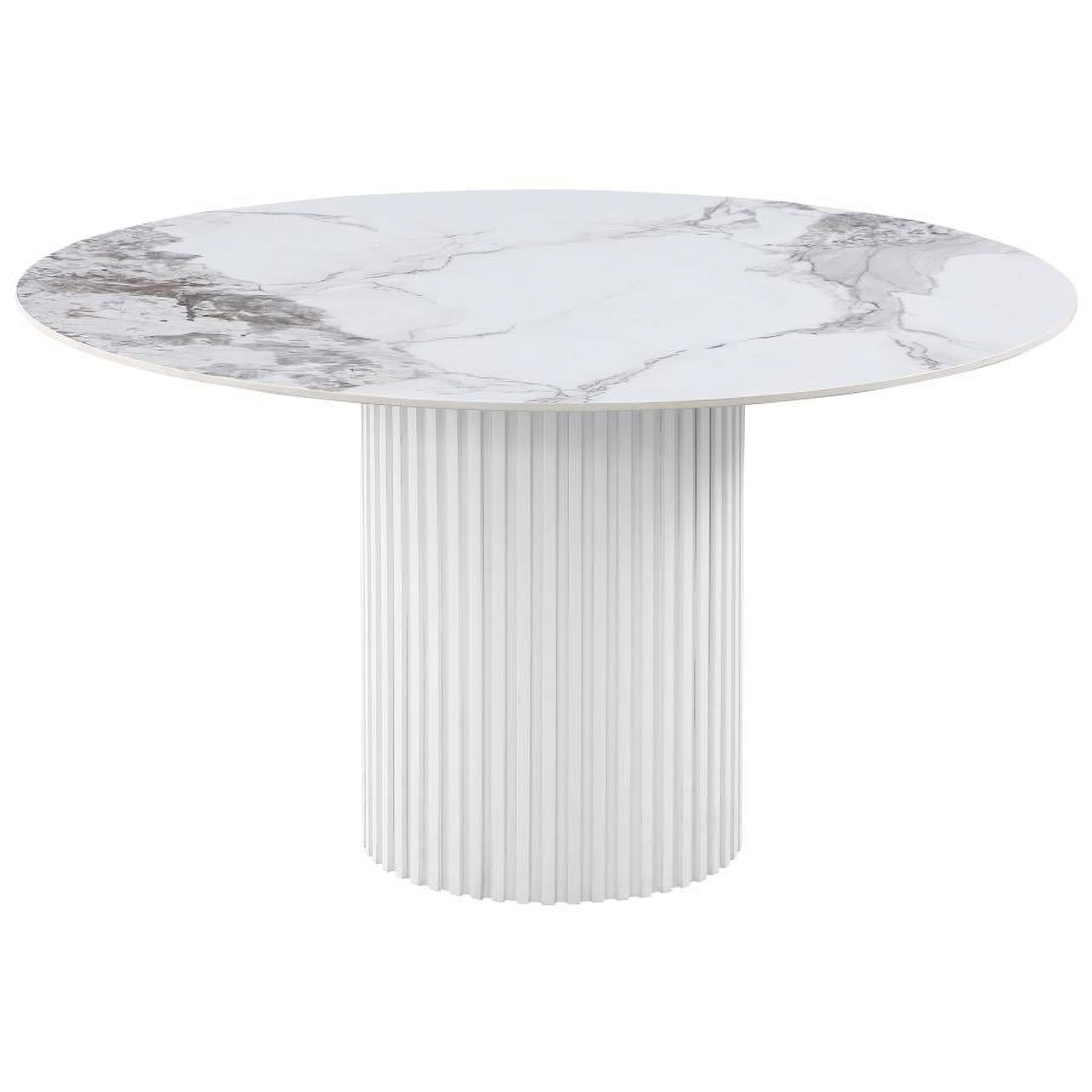 Acadia Round White Marble Top Dining Table with Reeded Pedestal