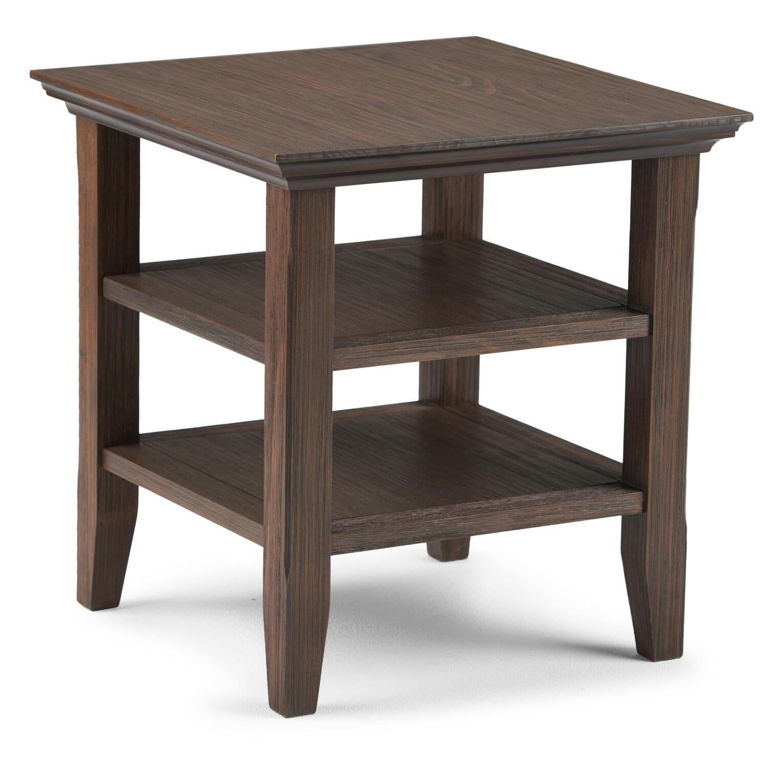 Acadian Rustic Farmhouse Brown Square Wood End Table with Shelves