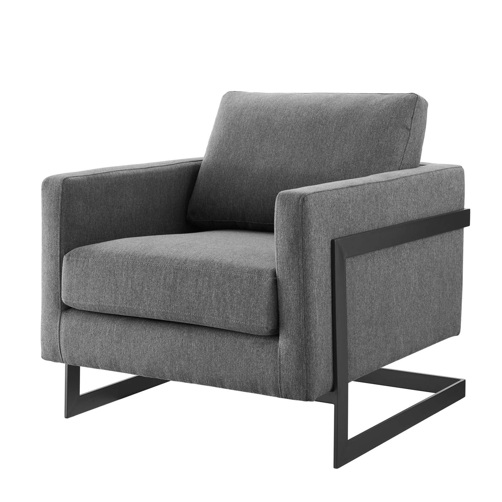Deco Glam Matte Black Metal Accent Chair with Charcoal Upholstery