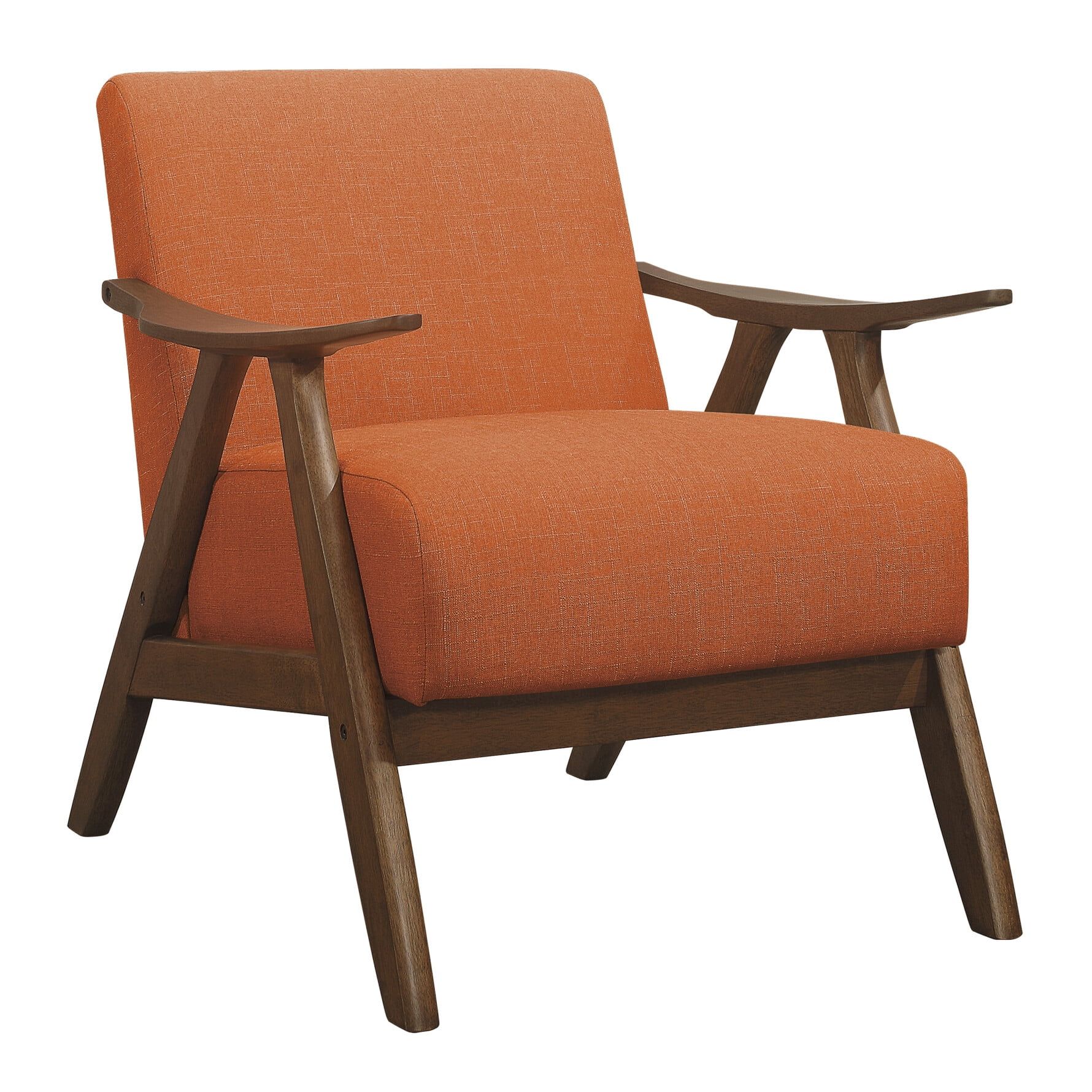 Damala 28.5" Orange Fabric Upholstered Accent Chair with Walnut Wood Frame