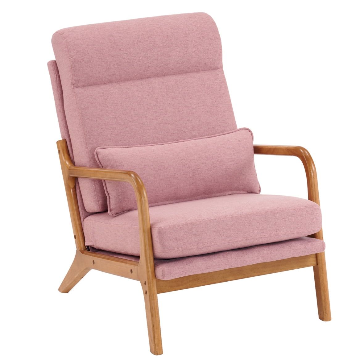 Pink Velvet High Back Accent Chair with Wood Frame