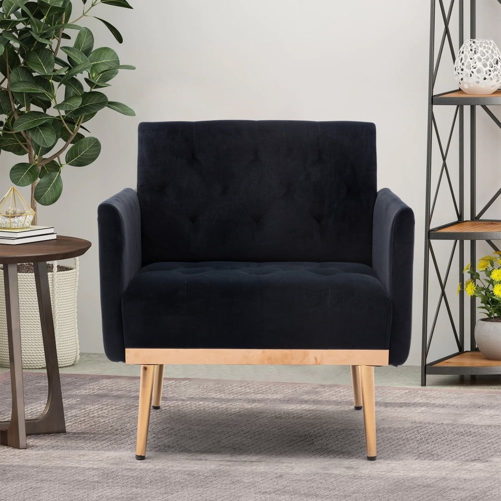 Black Velvet Barrel Accent Chair with Rose Gold Legs