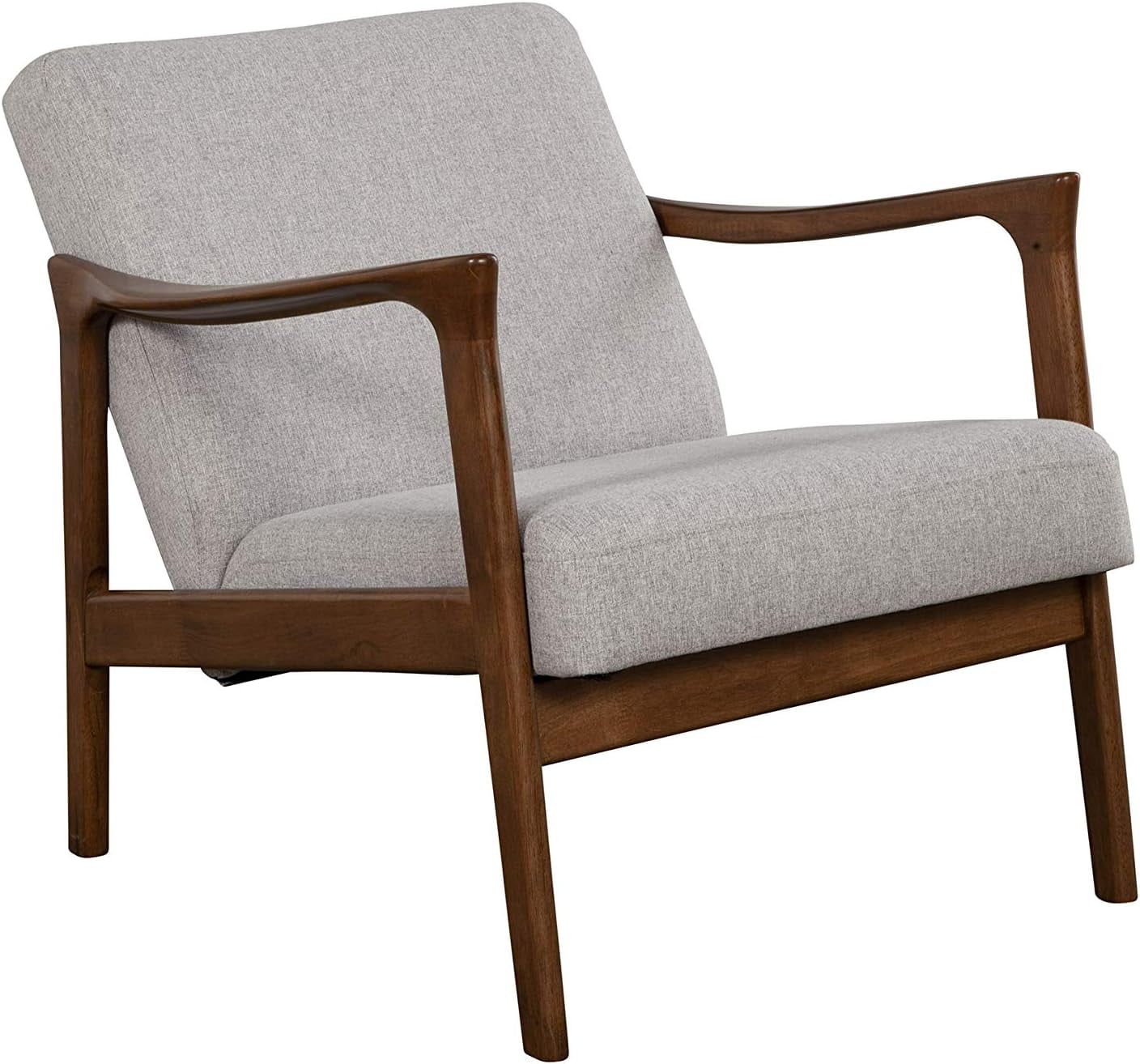 Gray Upholstered Wooden Mid-Century Accent Chair