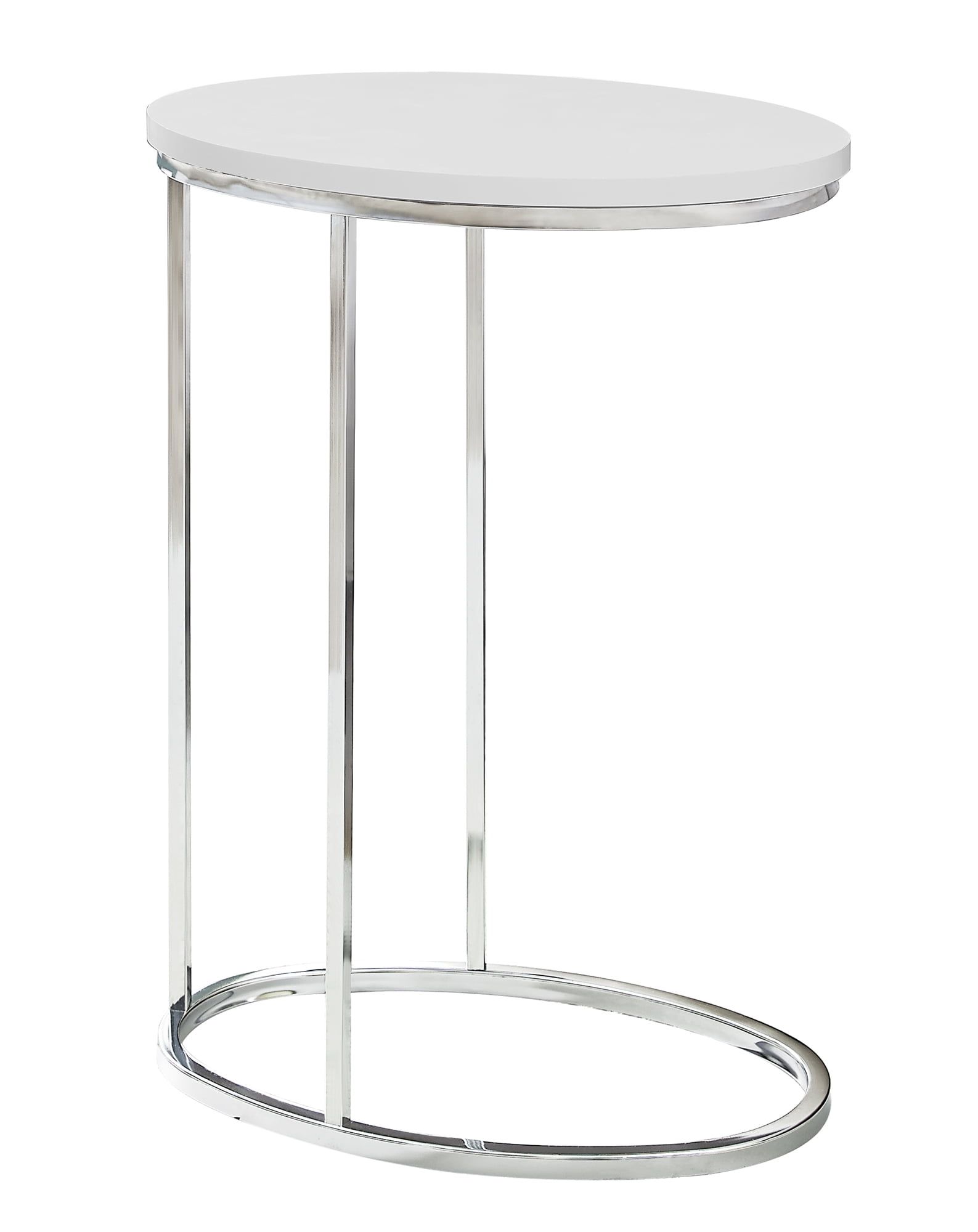 Contemporary Glossy White & Chrome Metal Oval Side Table