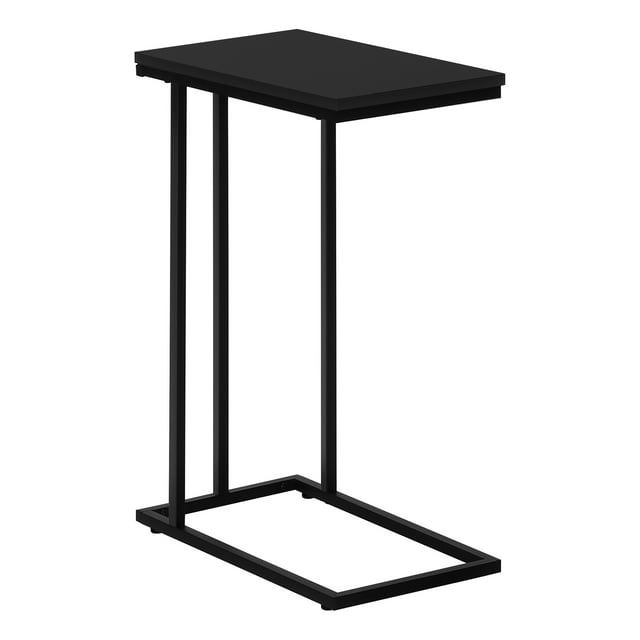 Black Metal C-Shaped Side Table with Woodgrain Laminate Top
