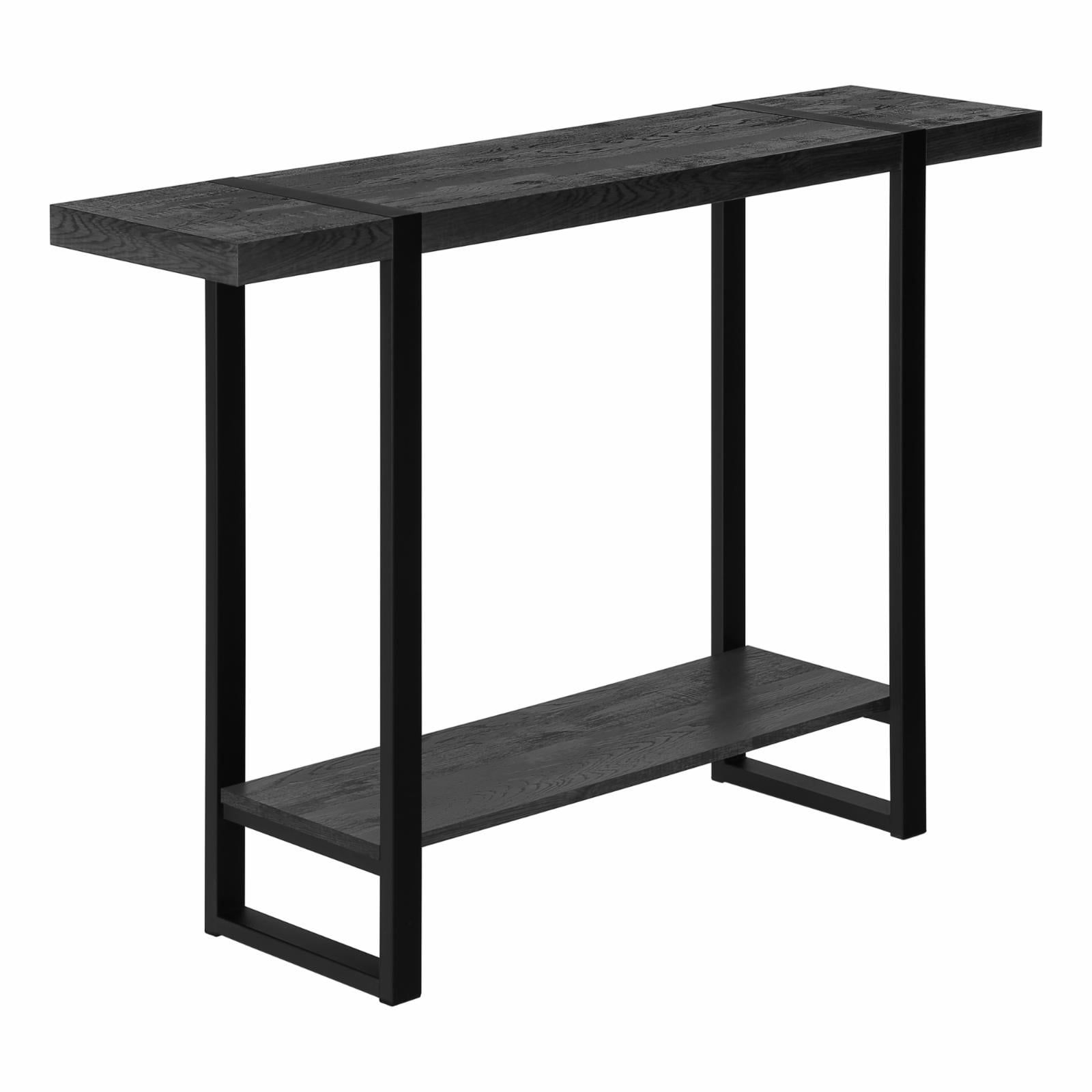 Black Rectangular Wood and Metal Console Table with Storage