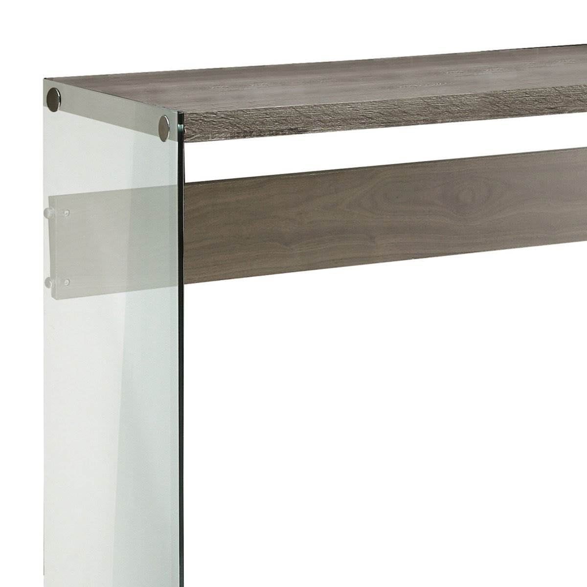 Contemporary Dark Taupe 44" Glass-Top Console Table with Chrome Legs