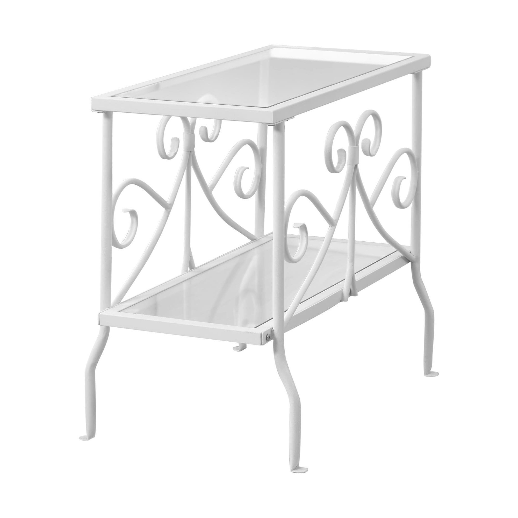 Elegant White Metal and Tempered Glass Rectangular Accent Table