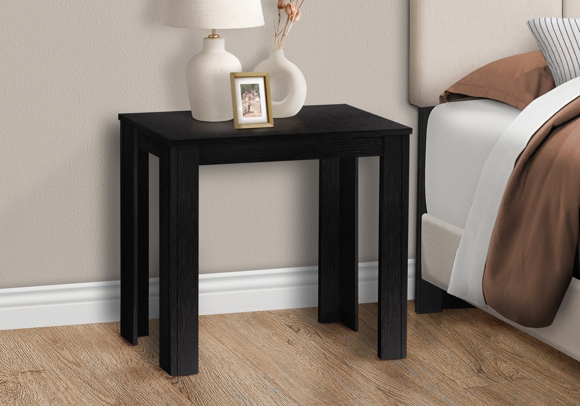 Modern Black Oak Rectangular Side Table with Tapered Legs