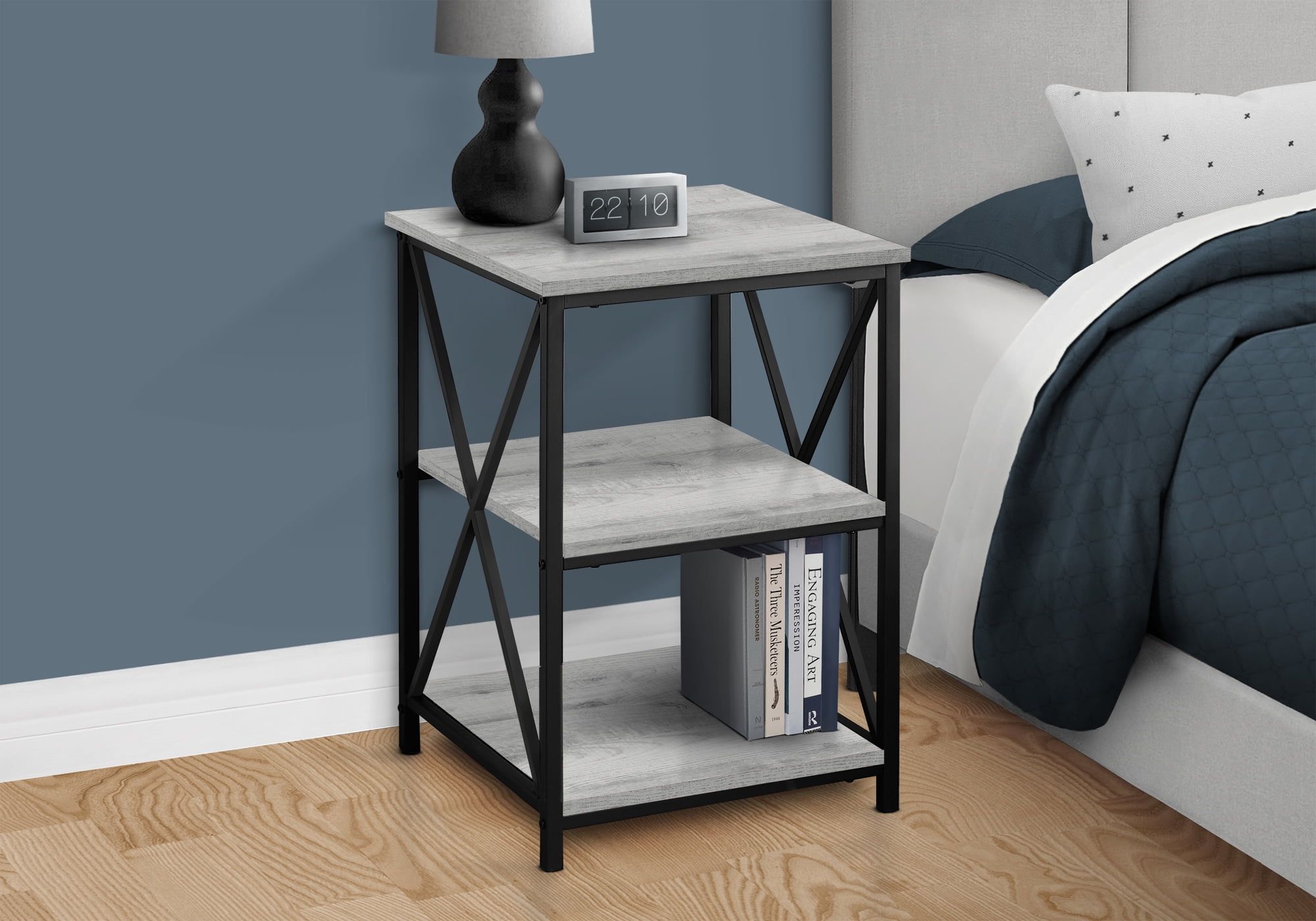 Modern Industrial Black Metal & Grey Wood Square Side Table