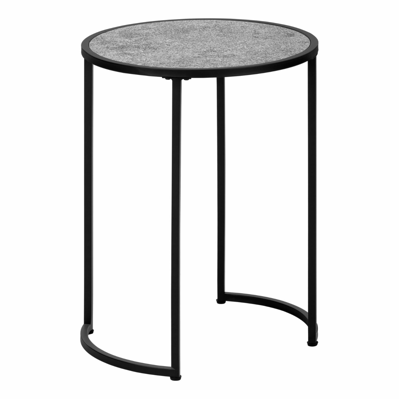 Gray Stone and Black Metal Round Accent Table