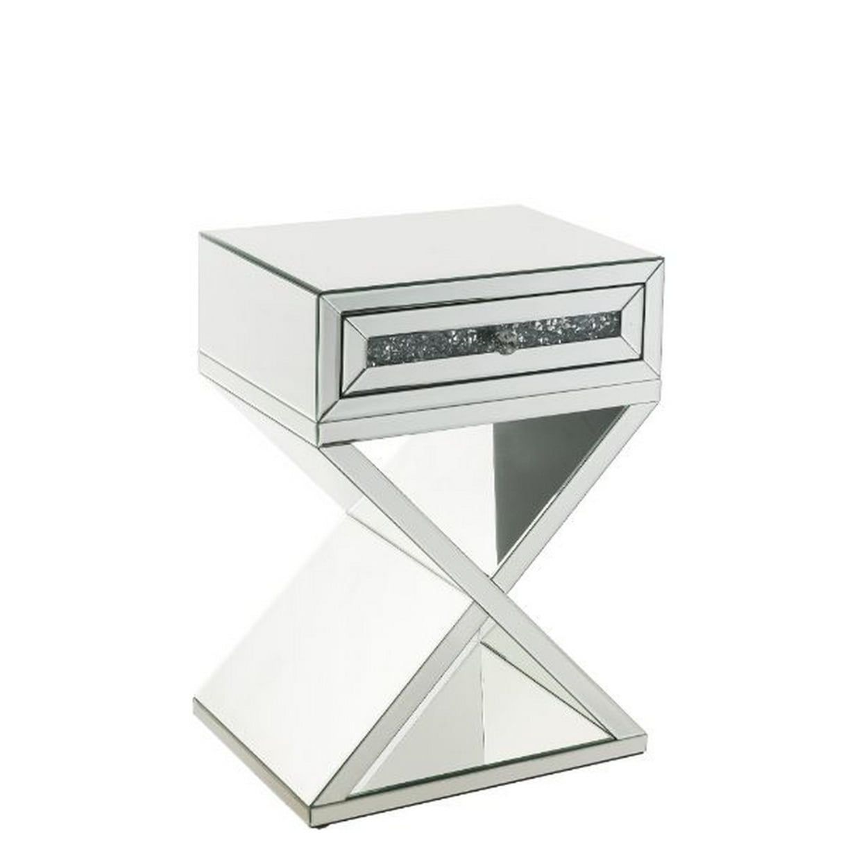 Elegant Mirrored Accent Table with X-Shaped Wooden Base