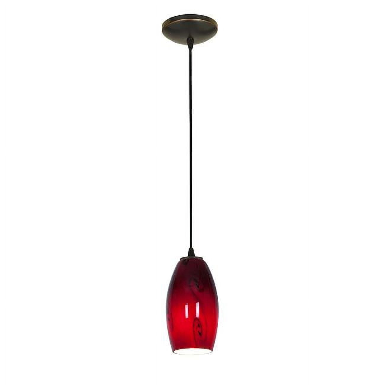 Merlot Bronze Pendant Light with Red Glass Shade