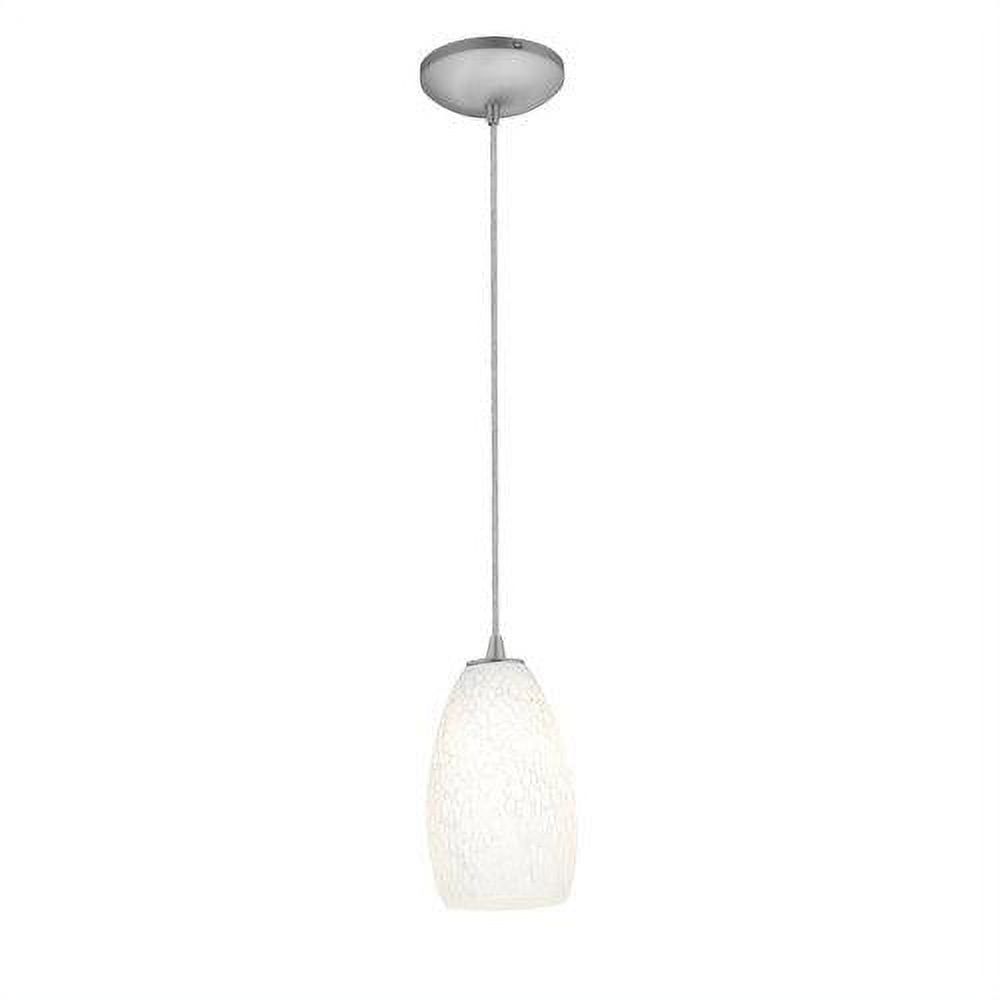 Mini Brushed Steel Pendant Light with White Stone Glass